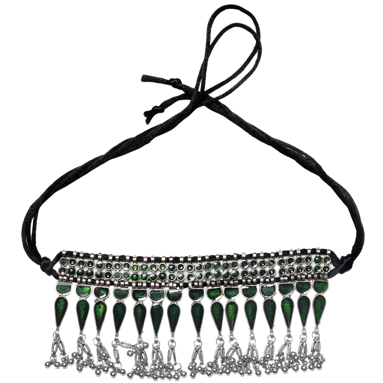 Teejh Heeral Green Silver Oxidised Choker Necklace - Image 3
