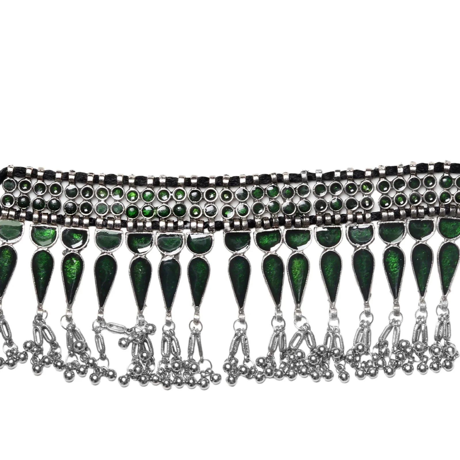 Teejh Heeral Green Silver Oxidised Choker Necklace - Image 4