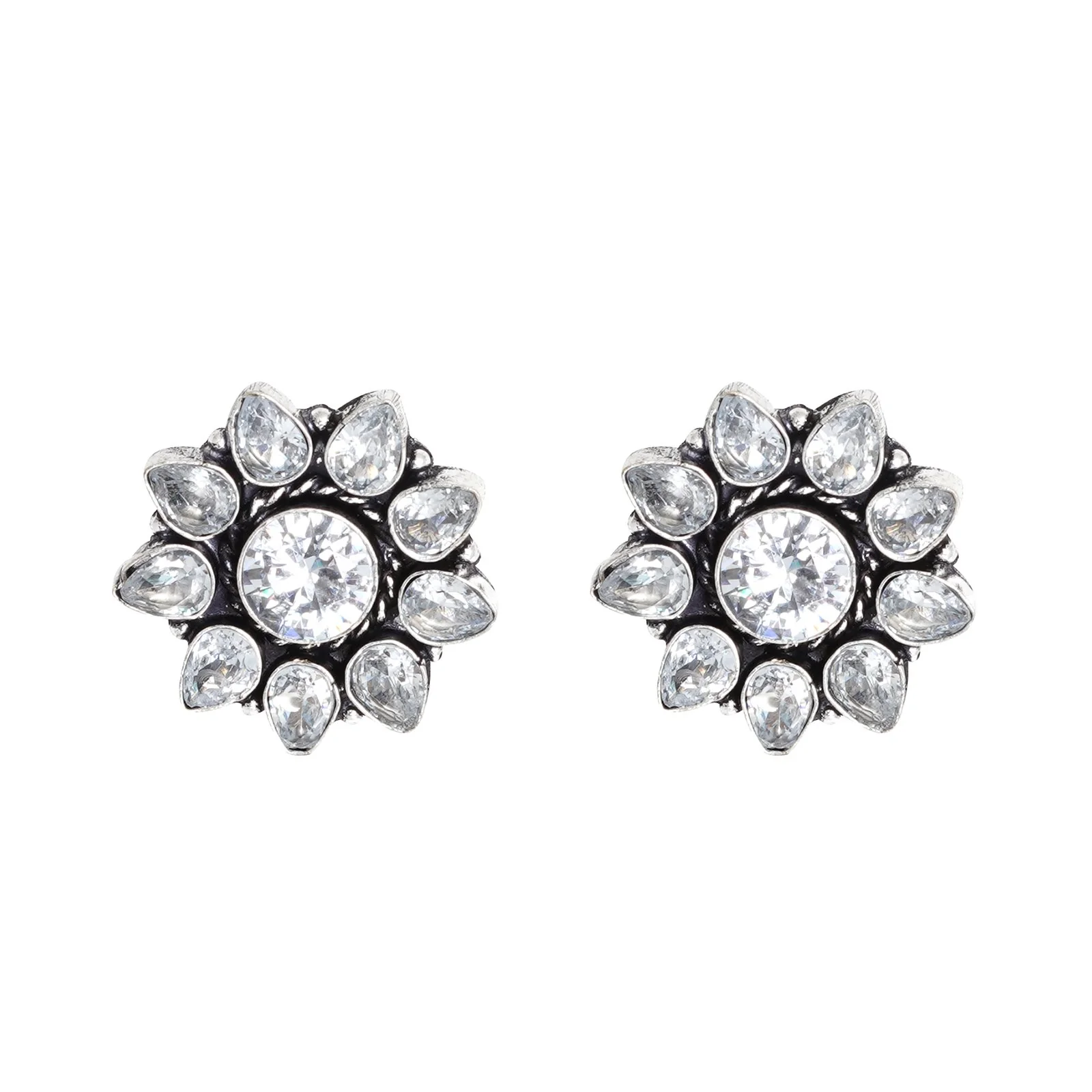 Teejh Hrida White Stone Silver Oxidised Stud Earrings - Image 3