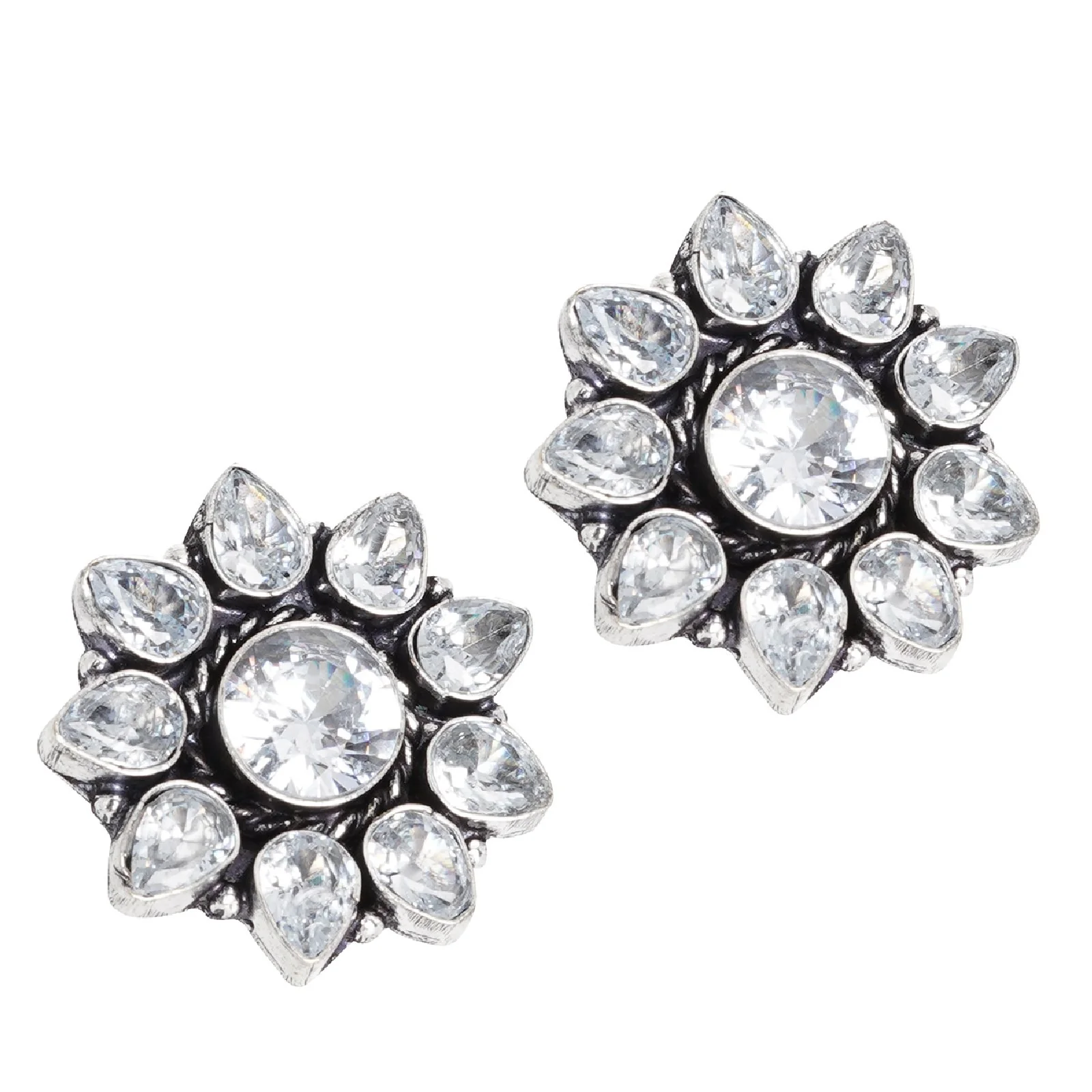 Teejh Hrida White Stone Silver Oxidised Stud Earrings - Image 4