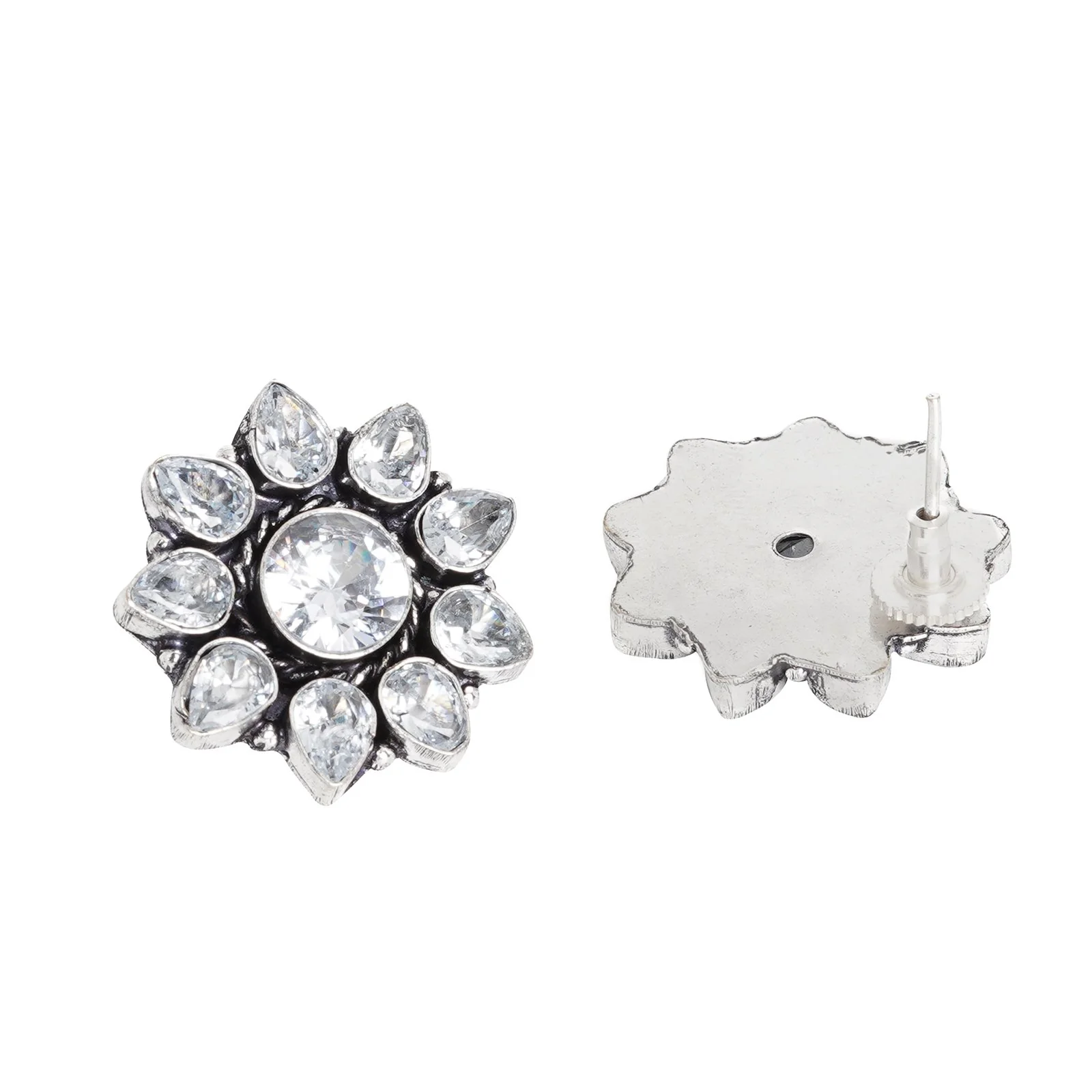 Teejh Hrida White Stone Silver Oxidised Stud Earrings - Image 5