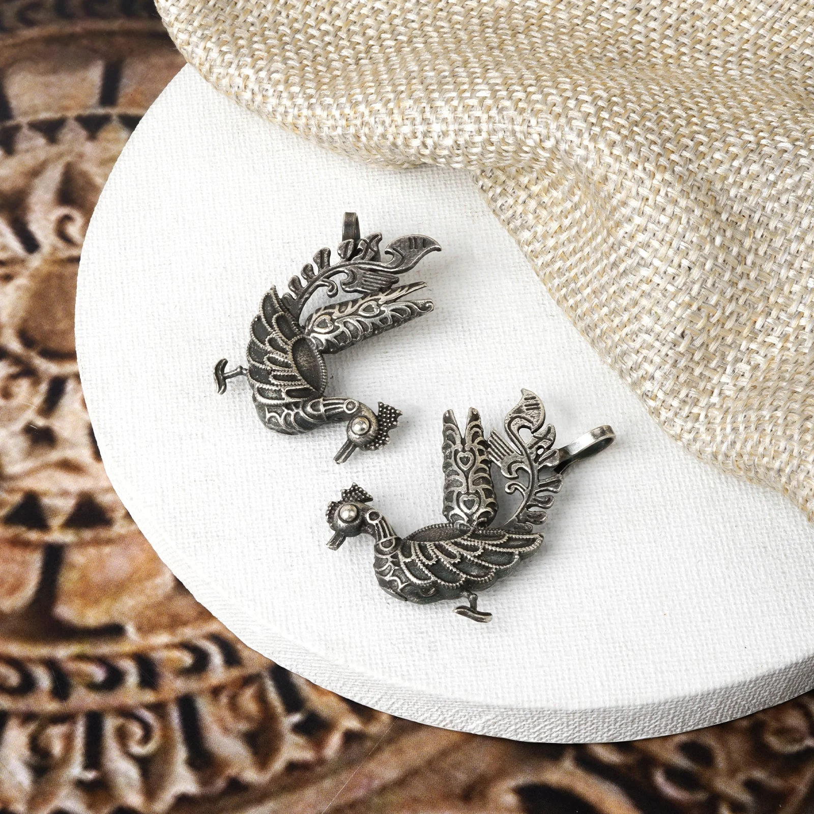 Teejh Ikshita Peacock Silver Oxidised Earcuff - Image 2