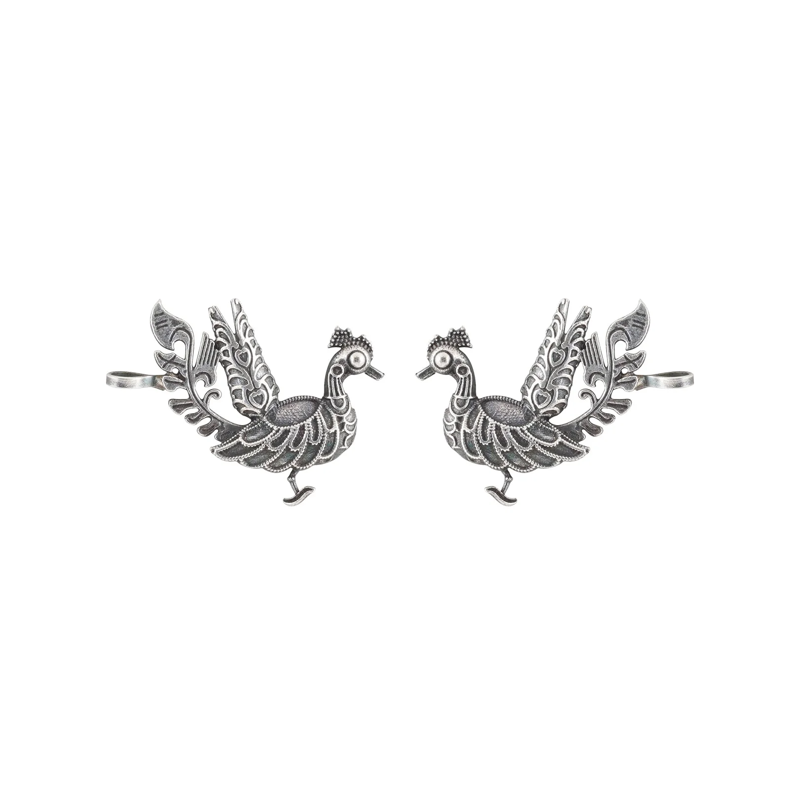 Teejh Ikshita Peacock Silver Oxidised Earcuff - Image 3