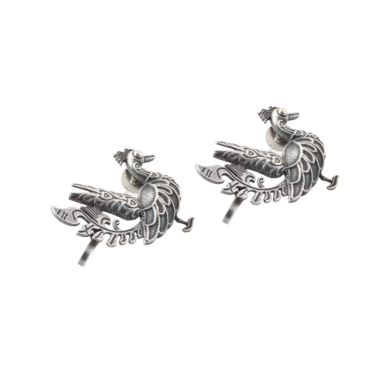 Teejh Ikshita Peacock Silver Oxidised Earcuff - Image 4