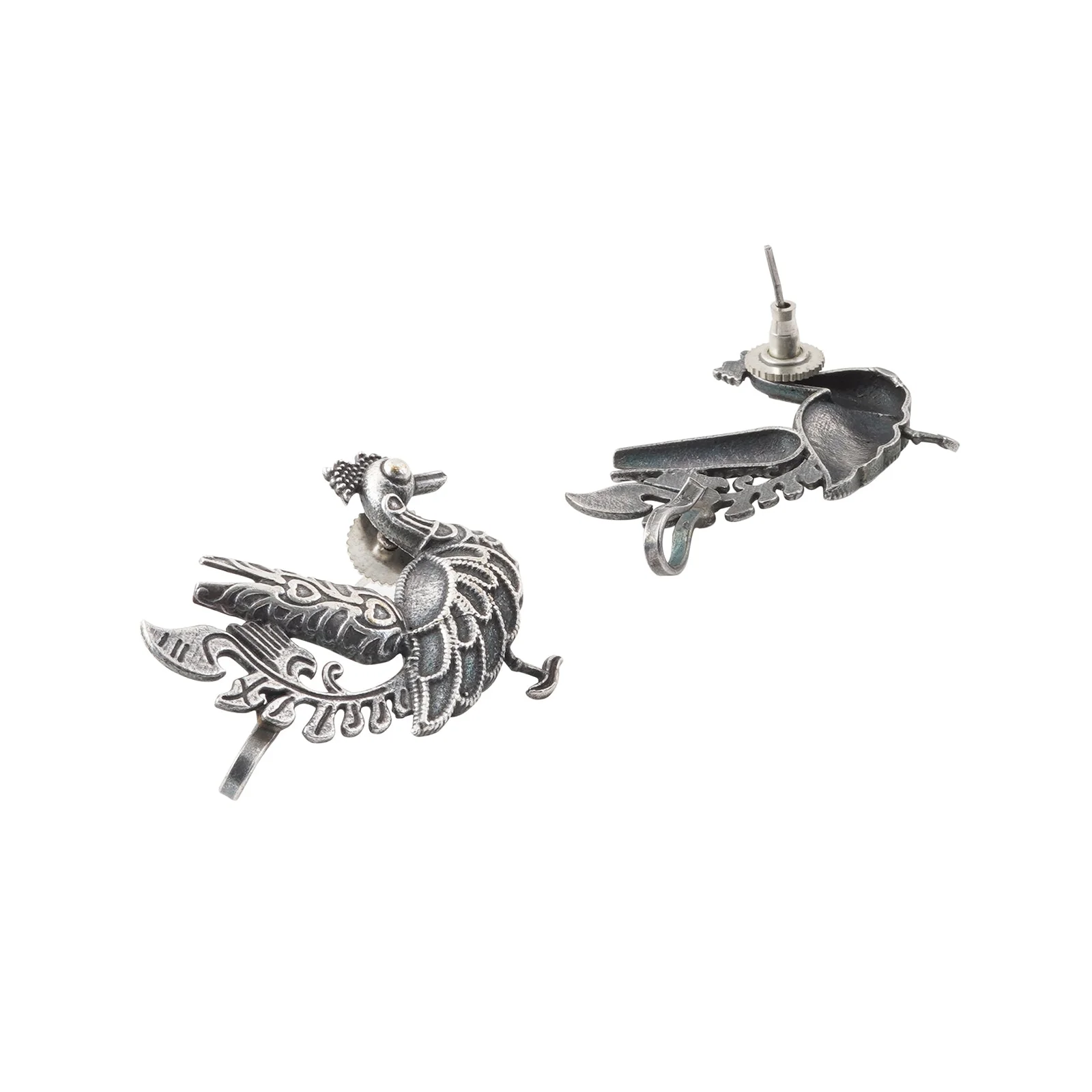 Teejh Ikshita Peacock Silver Oxidised Earcuff - Image 5