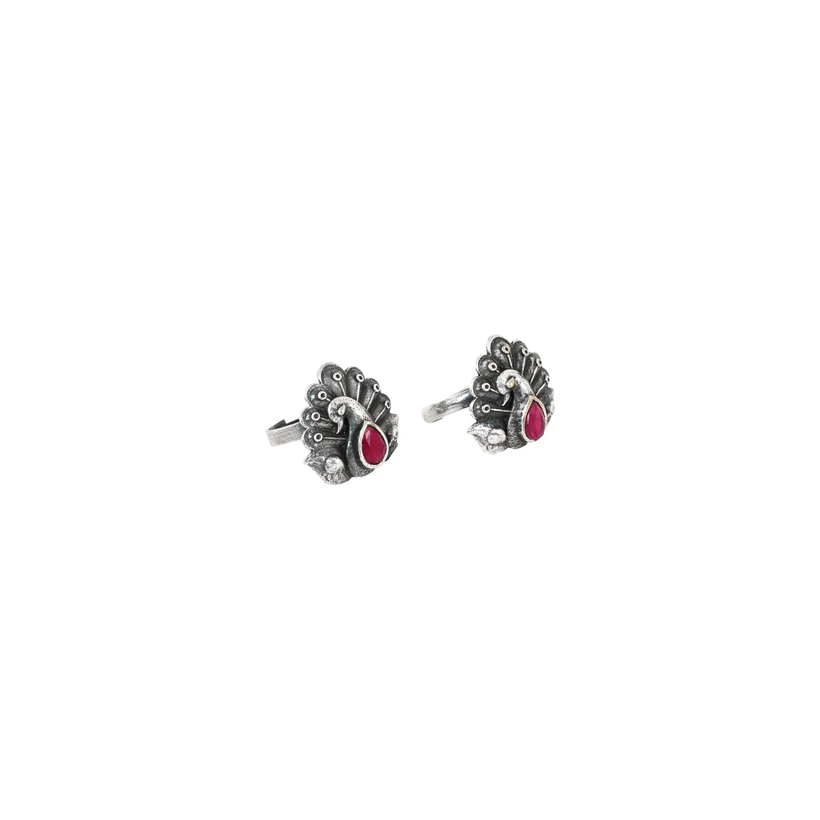 Teejh Indira Peacock Silver Oxidised Toe Rings - Image 4