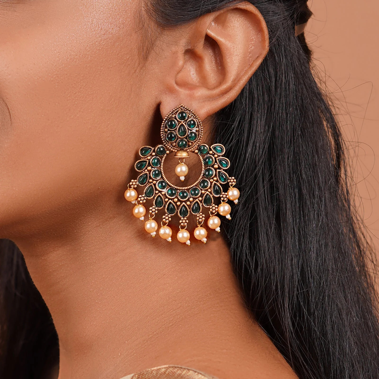 Teejh Ira Dark Green Gold Enamel Earrings - Image 2