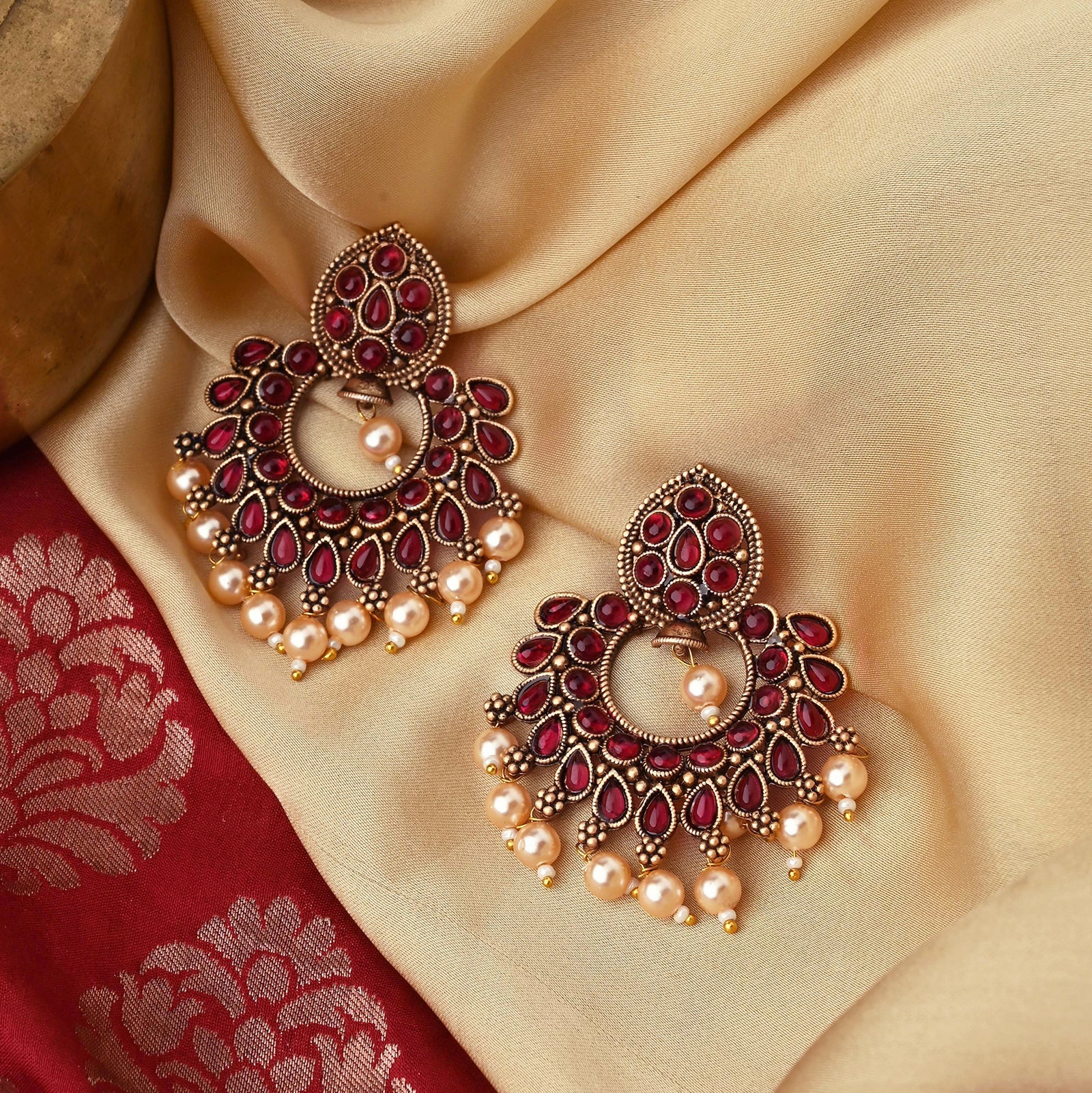 Teejh Ira Maroon Gold Enamel Earrings - Image 2