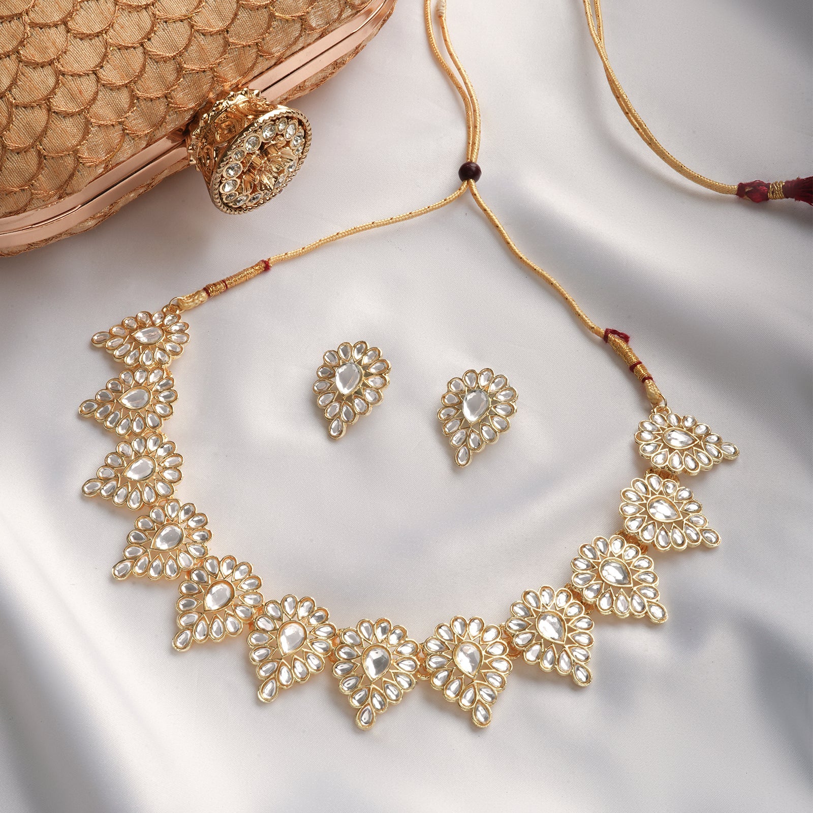 Teejh Jhilmil Pearl and Polki Necklace Set - Image 2