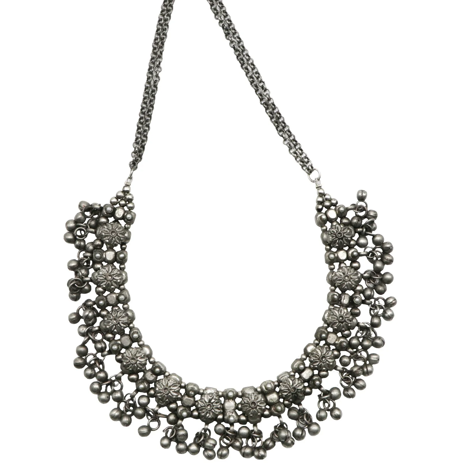 Jiya Floral Silver Oxidised Ghungroo Choker Necklace - Image 4