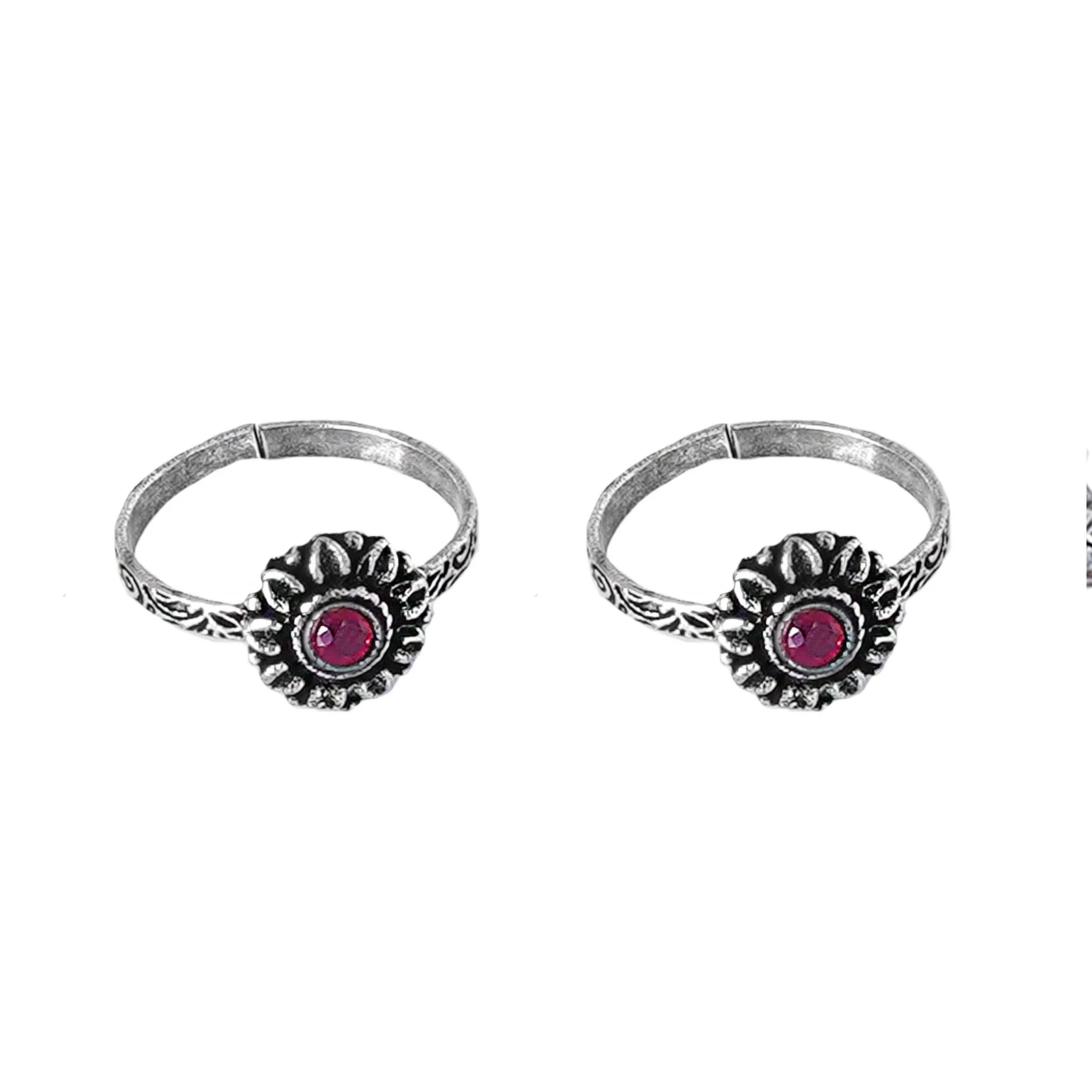 Teejh Kaina Red Stone Silver Oxidised Toe Rings - Image 5