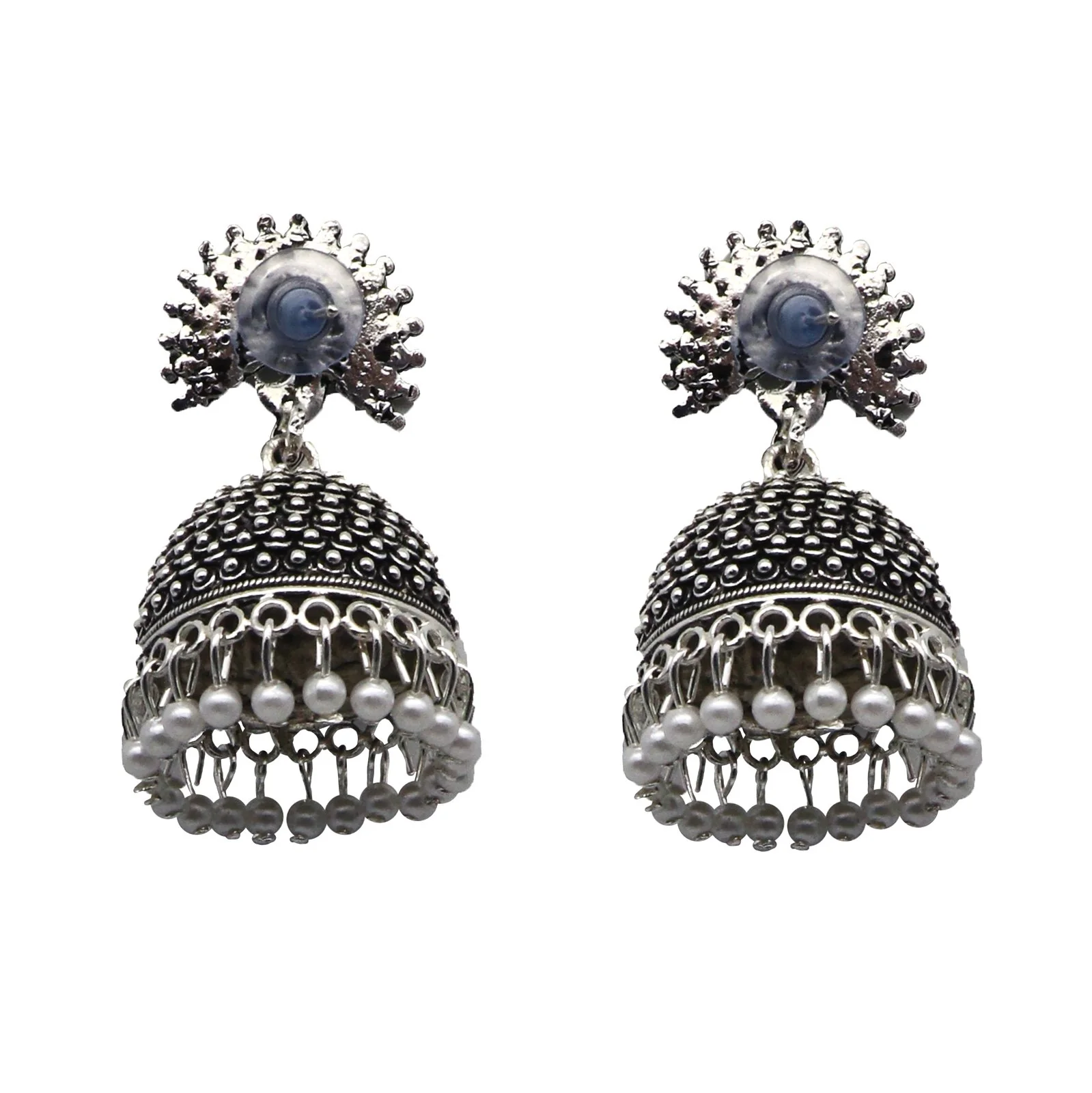 Teejh Kalapi White Silver Oxidized Pearl Jhumki - Image 4