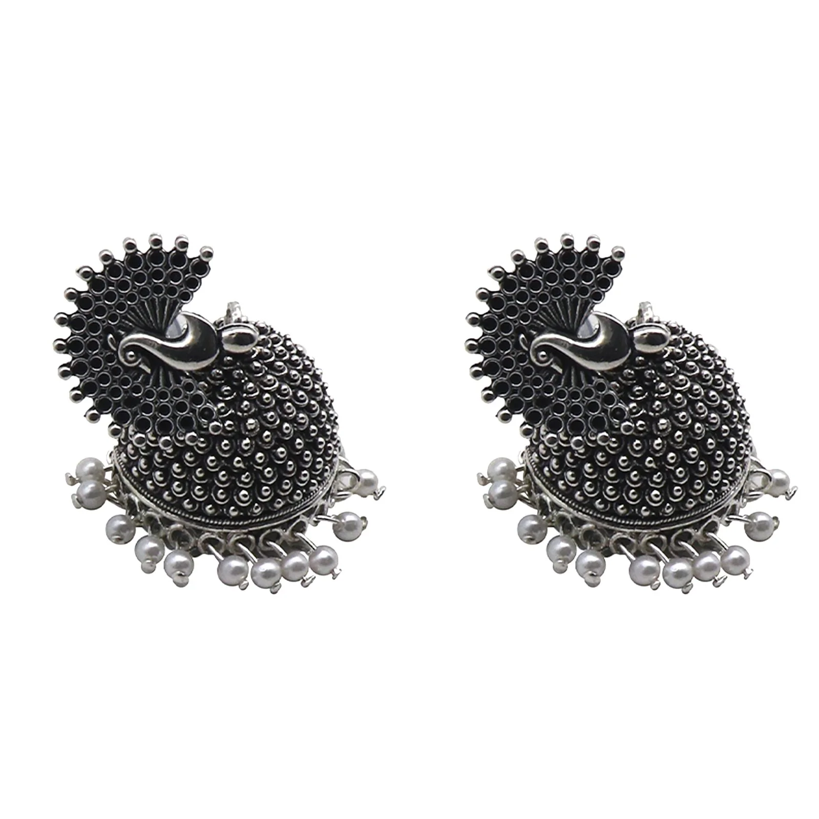 Teejh Kalapi White Silver Oxidized Pearl Jhumki - Image 5