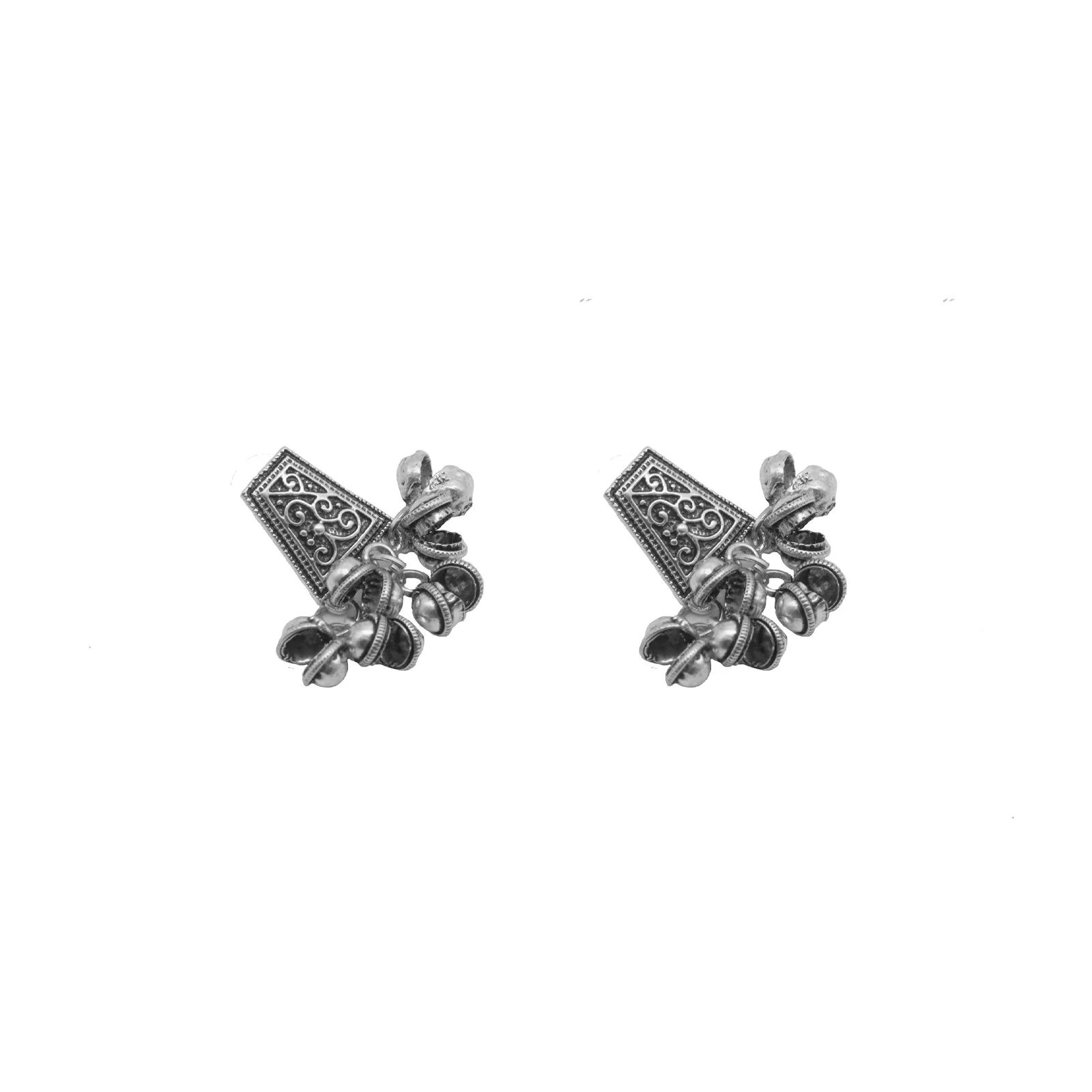 Kanish Silver Oxidized Ghungroo Earrings - Image 2