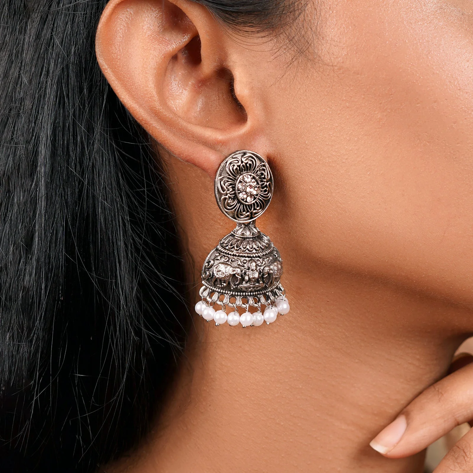 Teejh Kevika Silver Oxidised Earrings - Image 2
