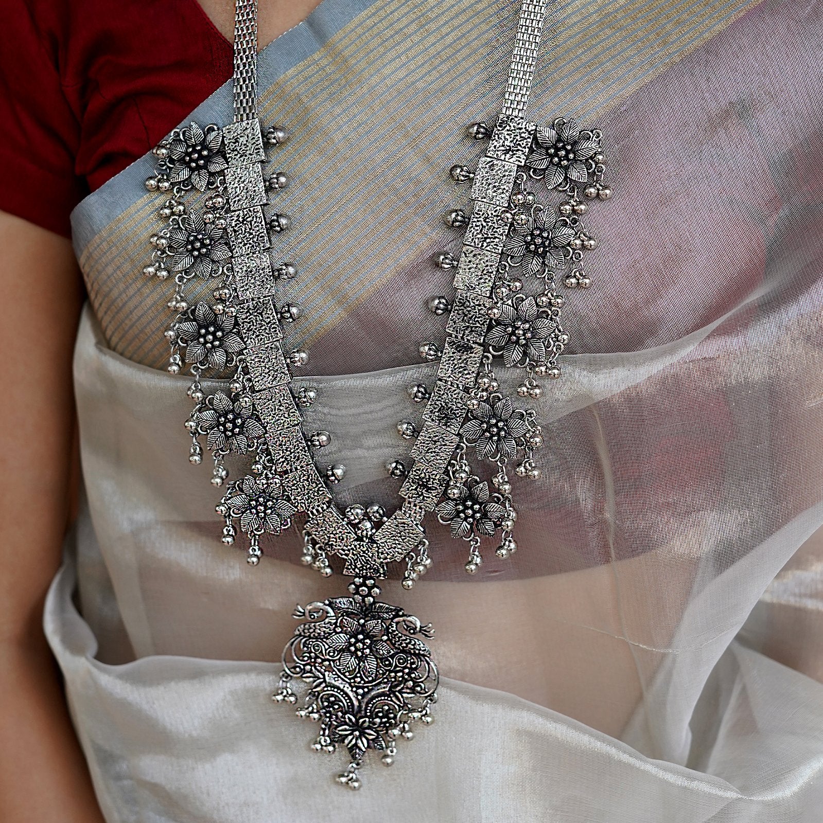 Teejh Khushi Ghungroo Silver Oxidised Necklace Set - Image 2
