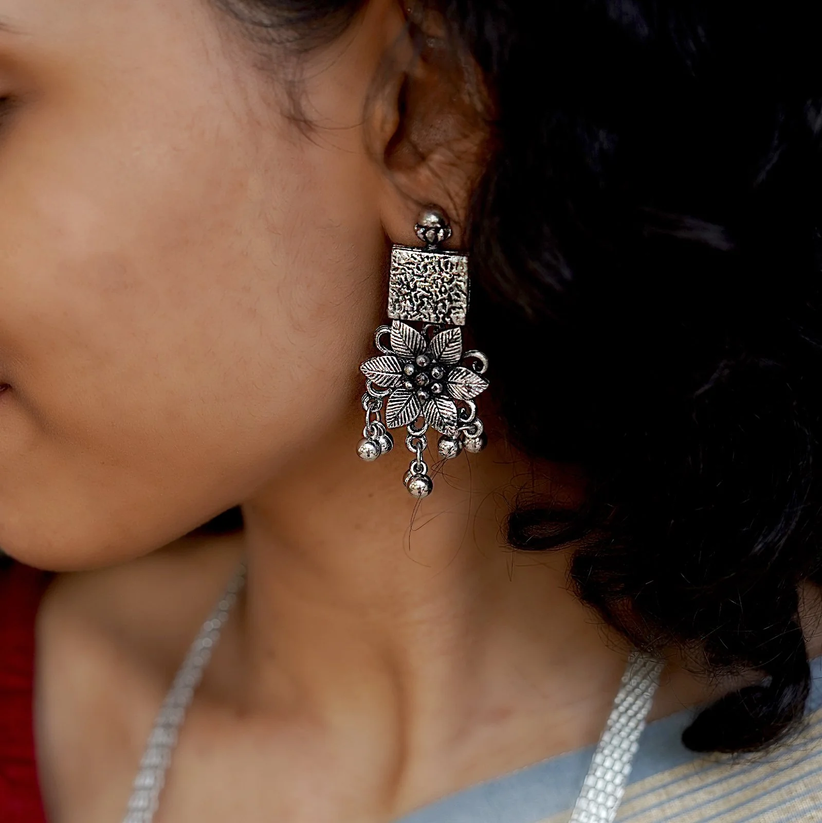 Teejh Khushi Ghungroo Silver Oxidised Necklace Set - Image 3