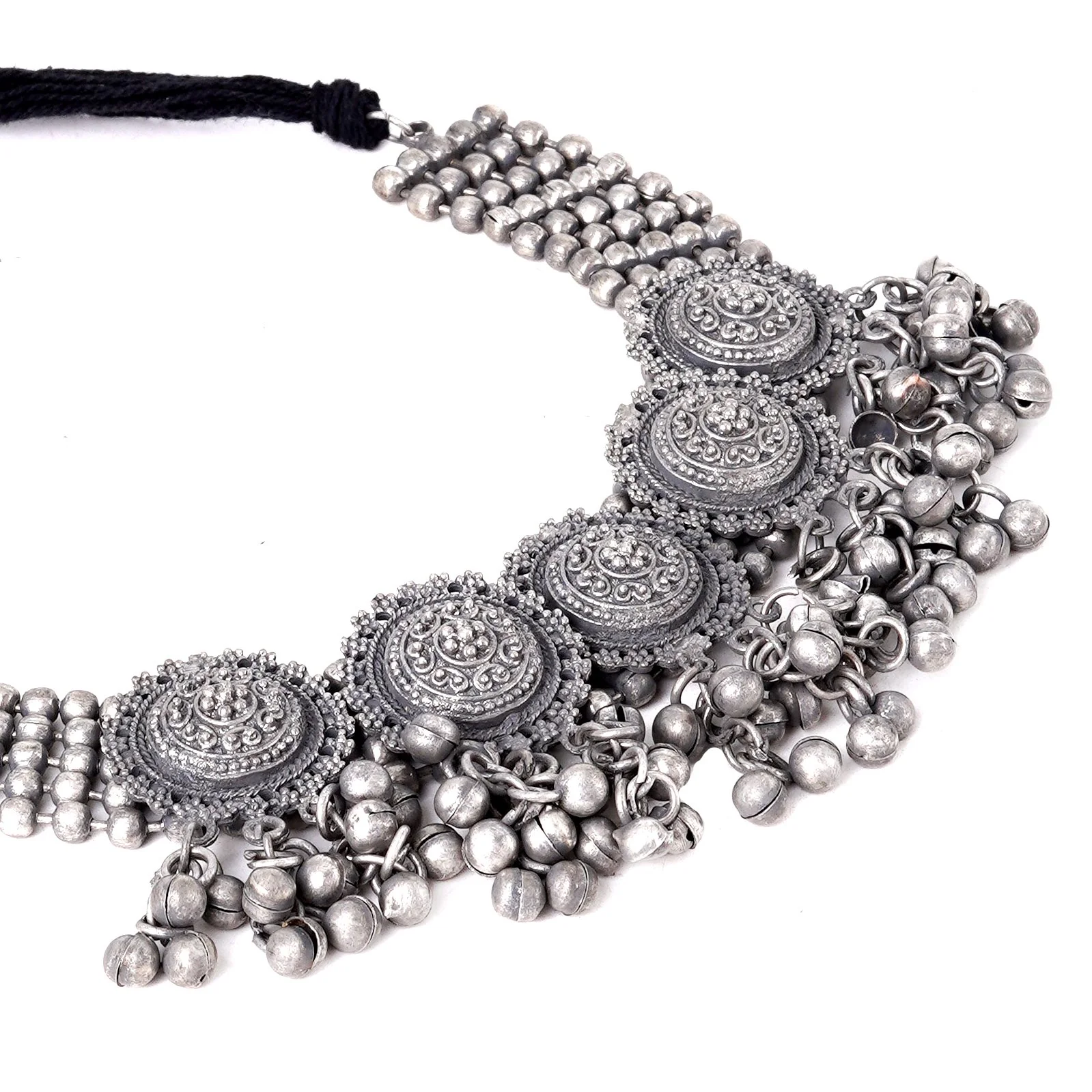 Teejh Kiva Ethnic Silver Oxidised Ghungroo Necklace Set - Image 7