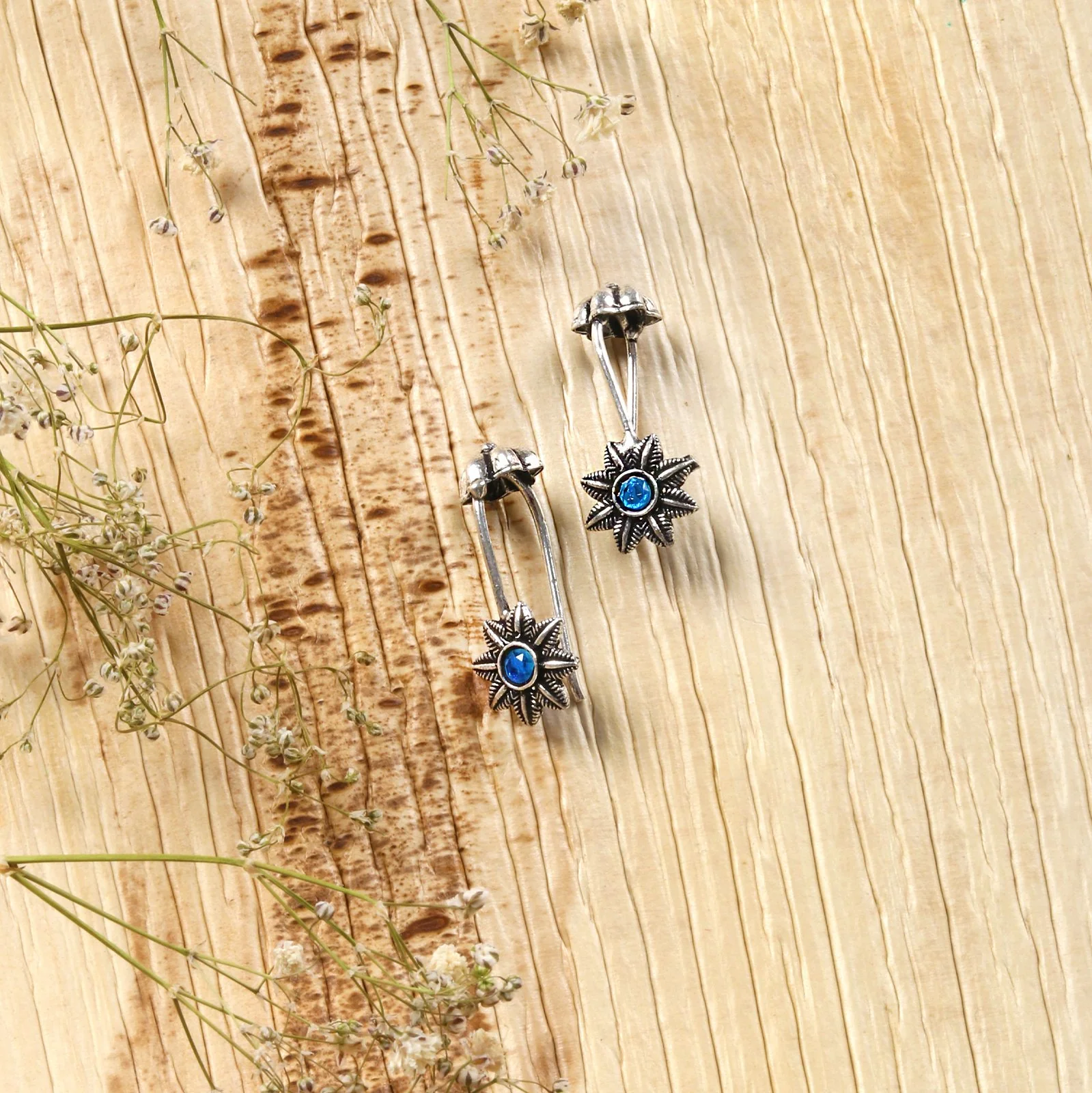 Teejh  Krisha Blue Stone Silver Oxidsed Clip On Bugadi - Image 2