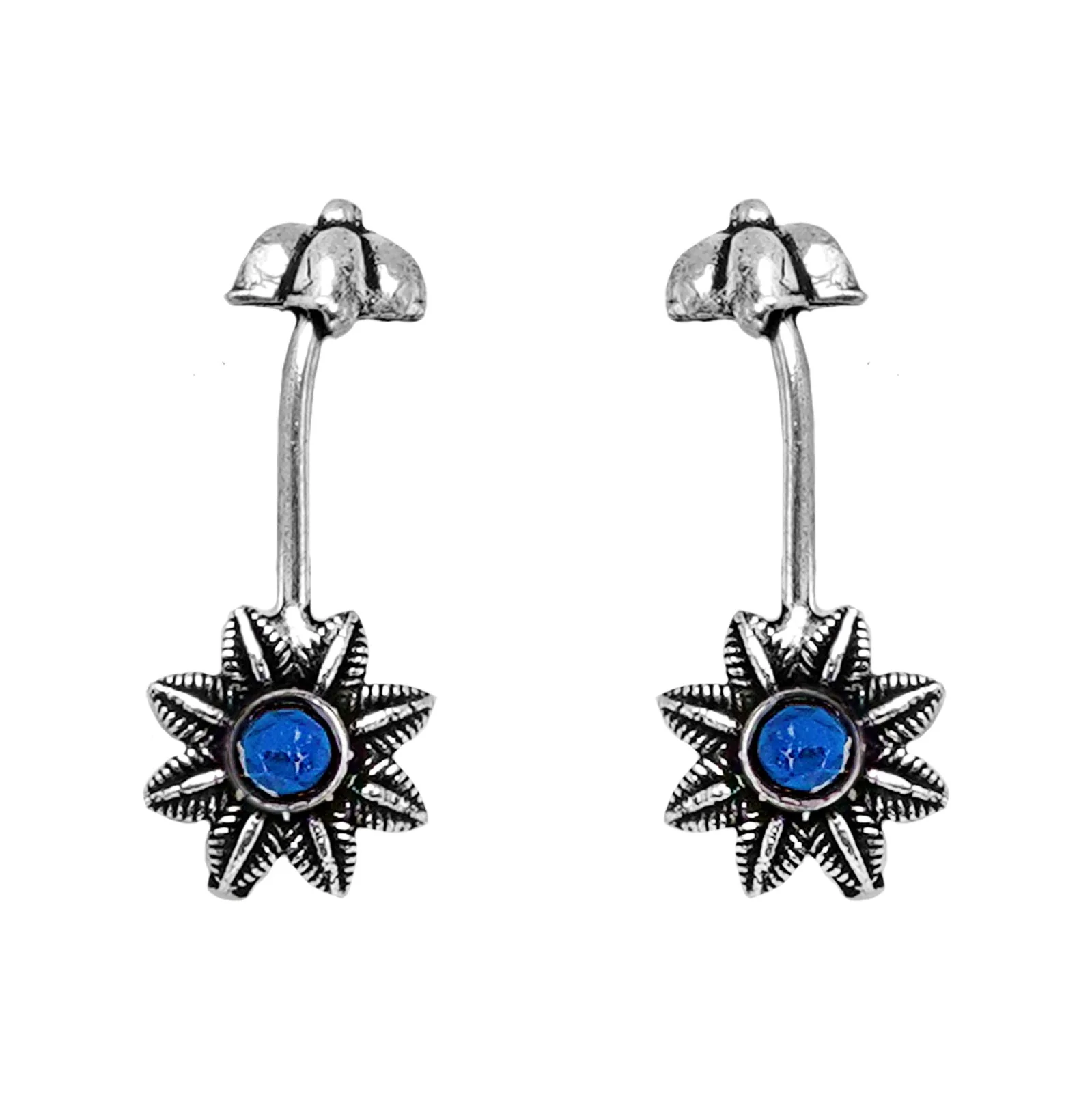Teejh  Krisha Blue Stone Silver Oxidsed Clip On Bugadi - Image 3