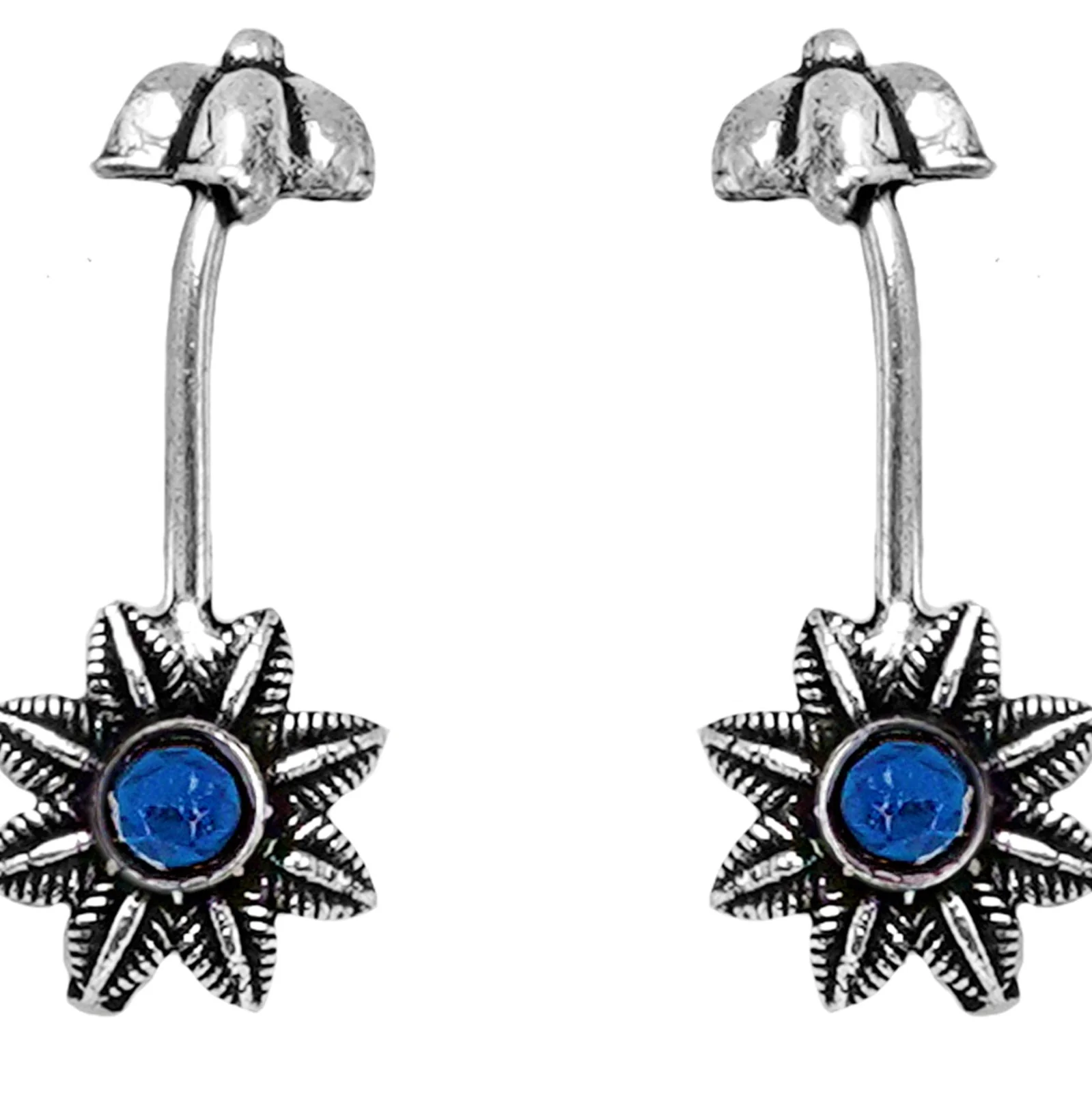 Teejh  Krisha Blue Stone Silver Oxidsed Clip On Bugadi - Image 4