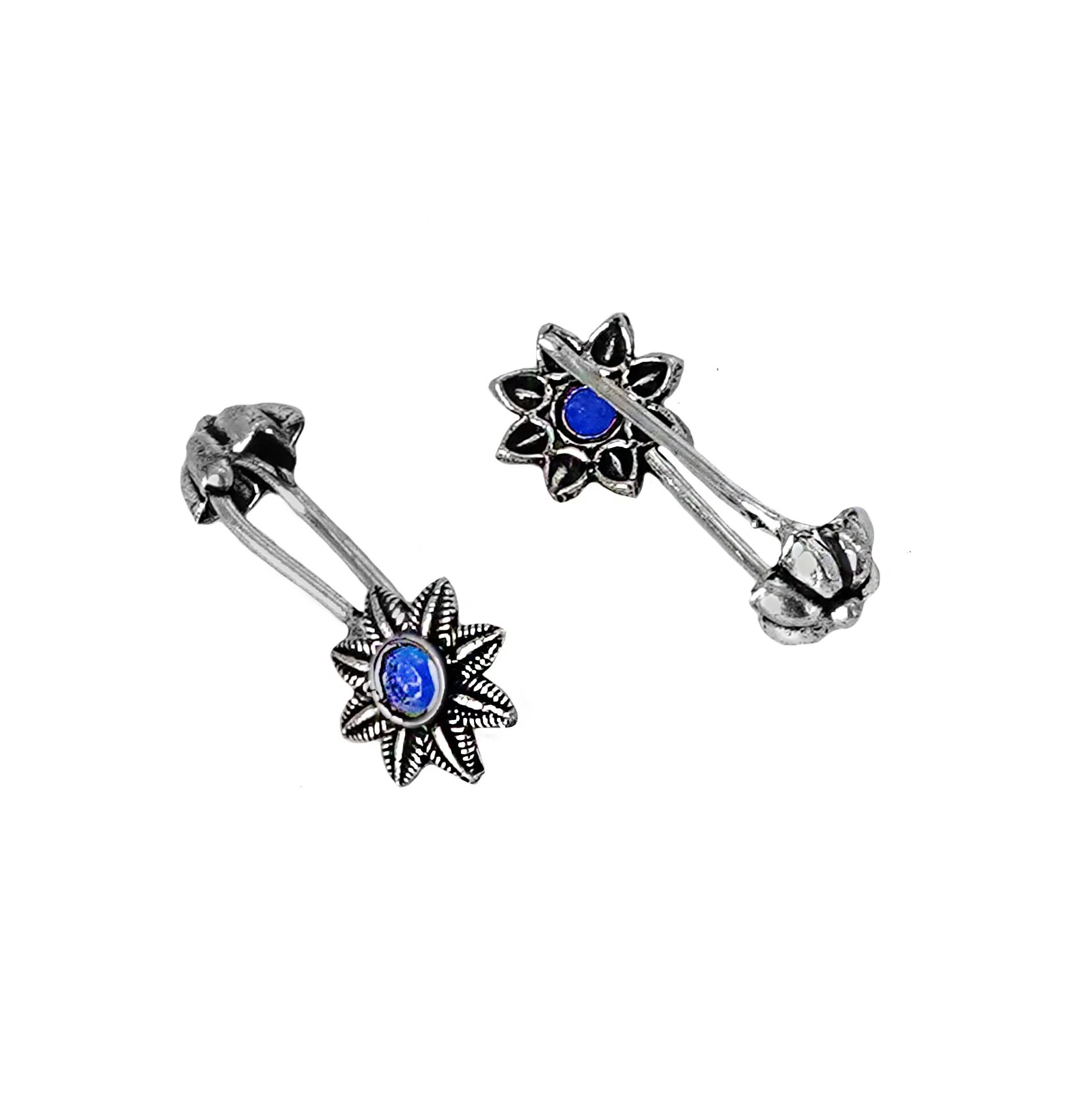 Teejh  Krisha Blue Stone Silver Oxidsed Clip On Bugadi - Image 5