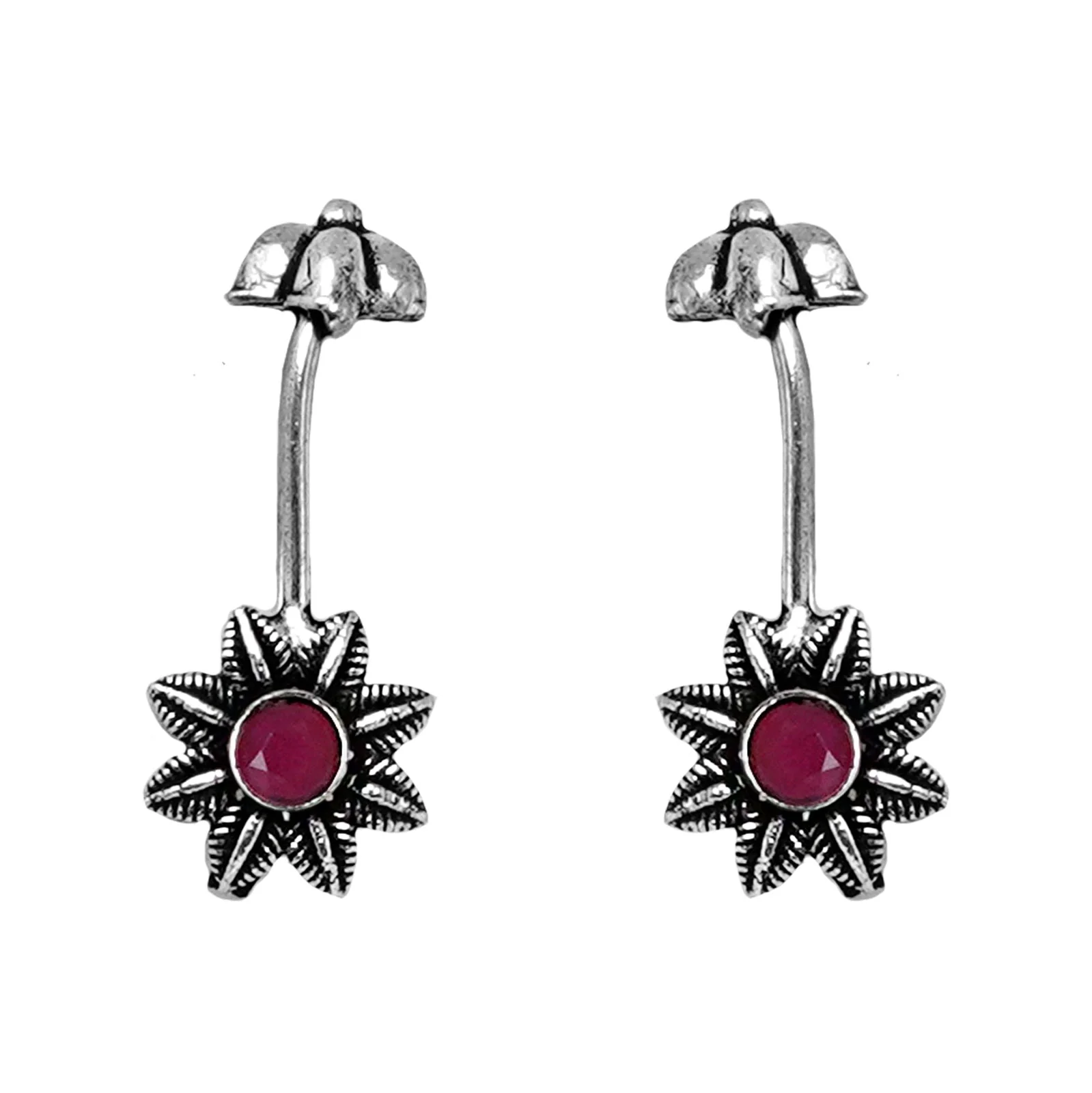 Teejh  Krisha Red Stone Silver Oxidsed Clip On Bugadi - Image 3