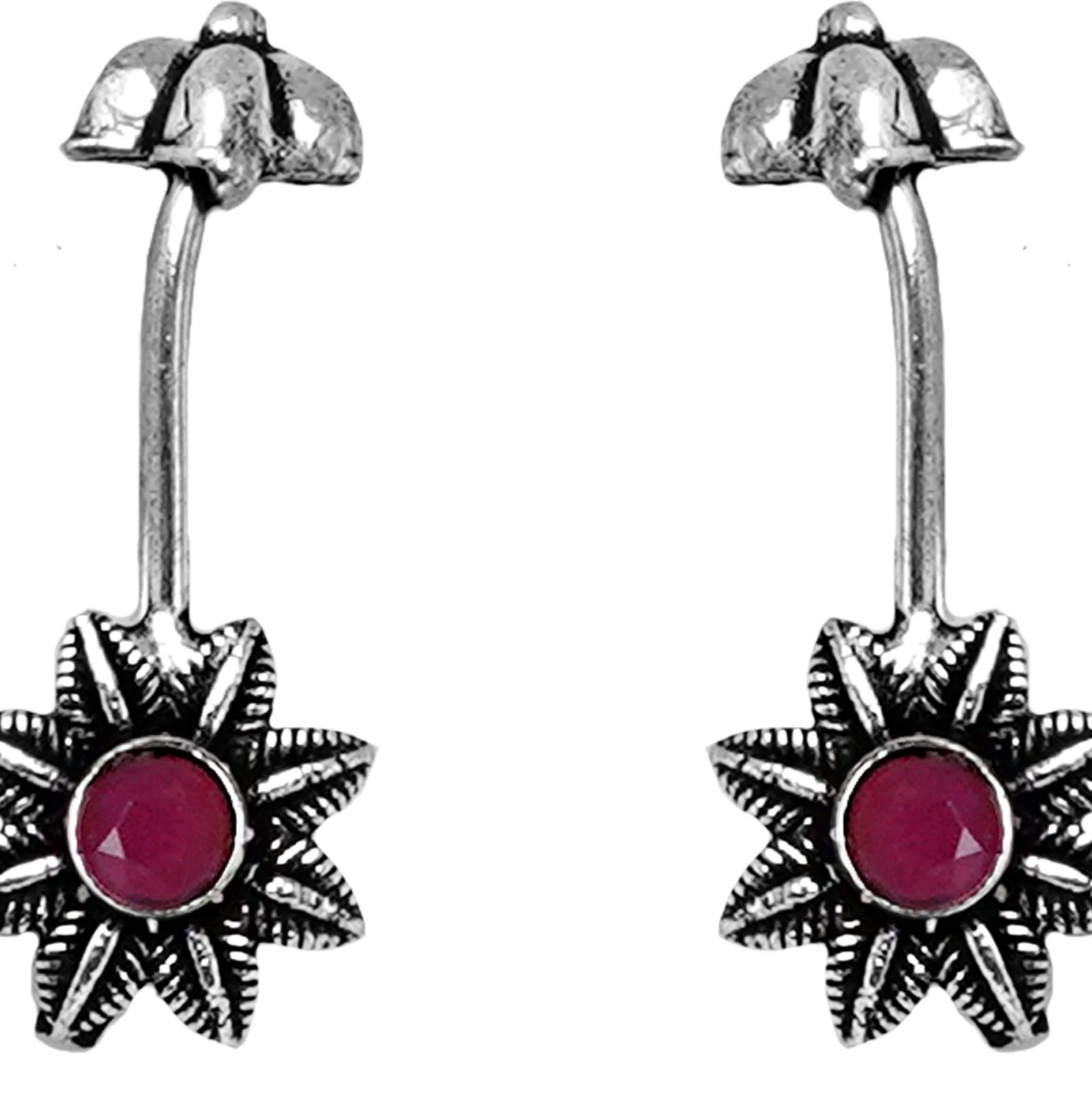 Teejh  Krisha Red Stone Silver Oxidsed Clip On Bugadi - Image 4