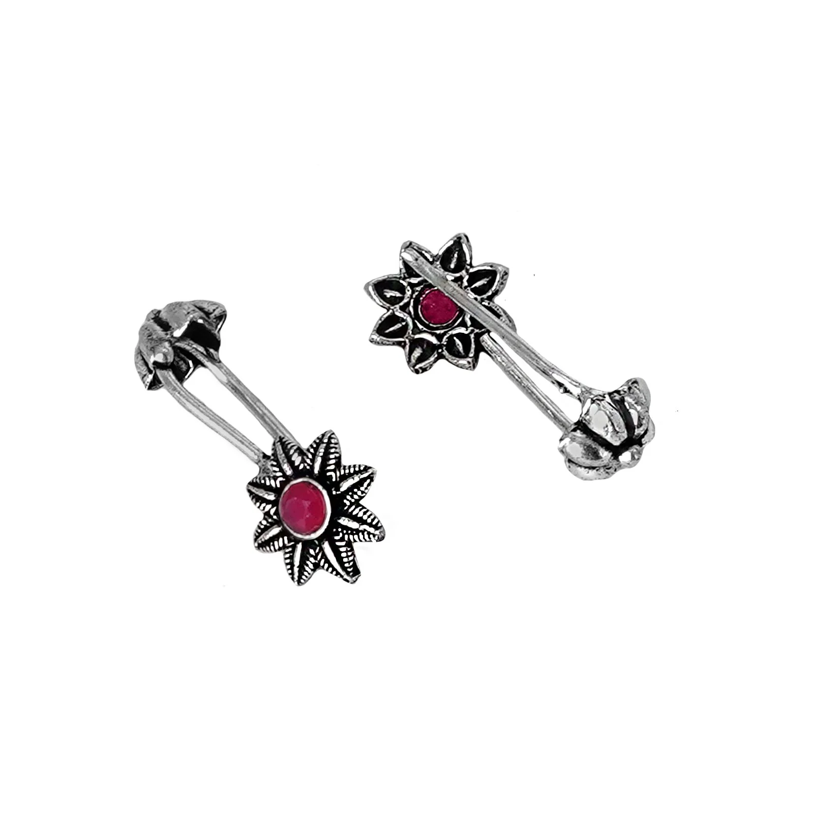 Teejh  Krisha Red Stone Silver Oxidsed Clip On Bugadi - Image 5