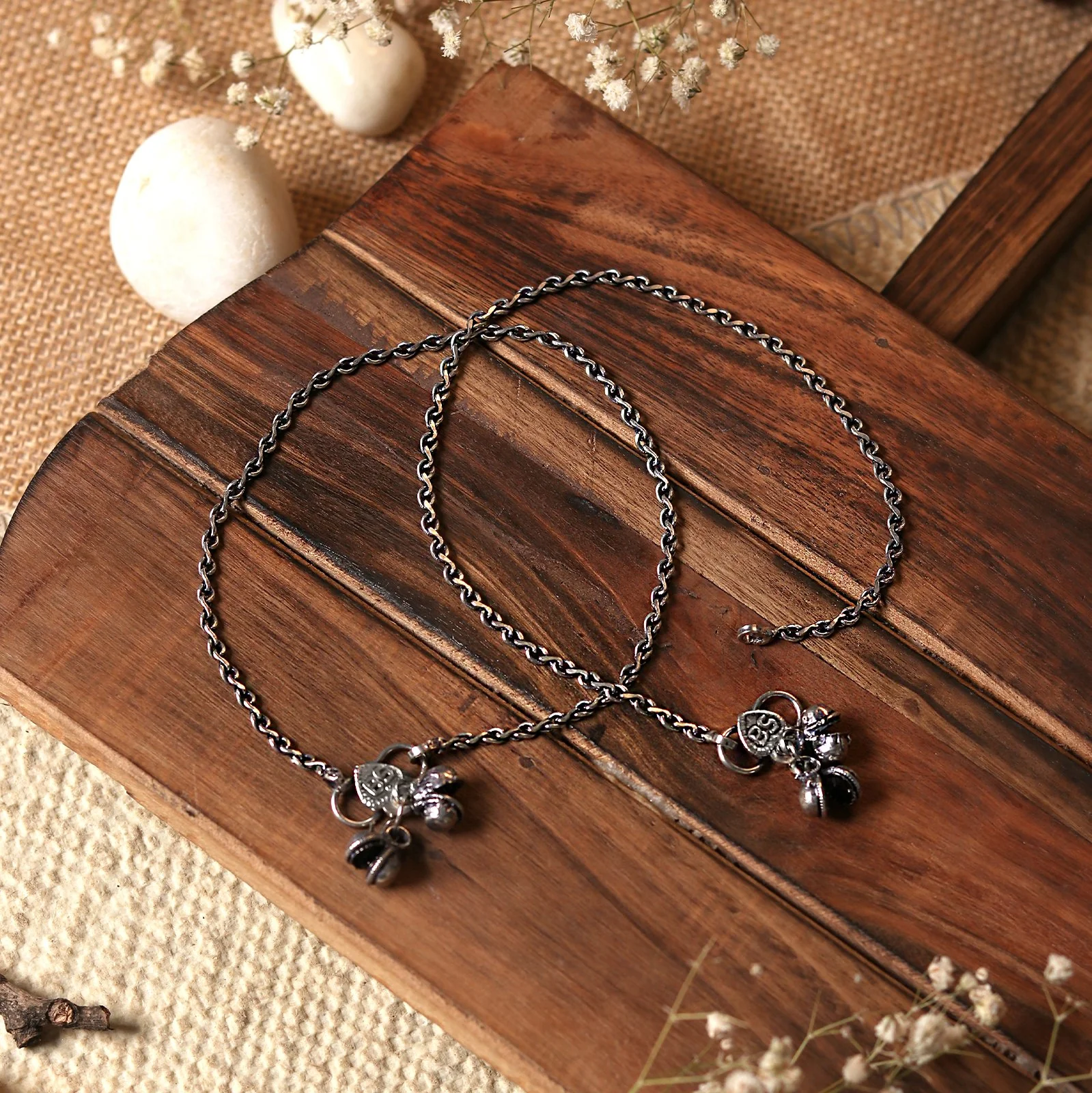 Teejh Kuvira Silver Oxidised Anklets - Image 2