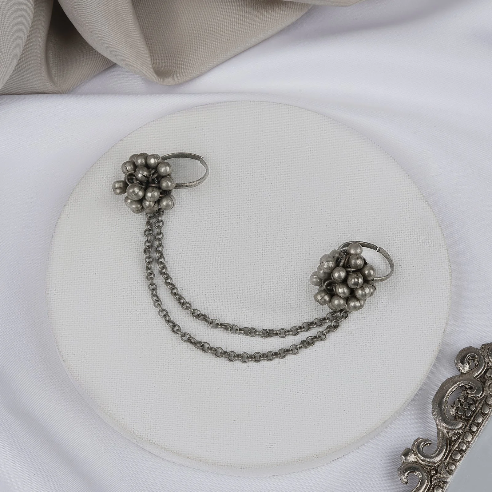 Teejh Kuwra Silver Oxidised Ghungroo Ring - Image 2
