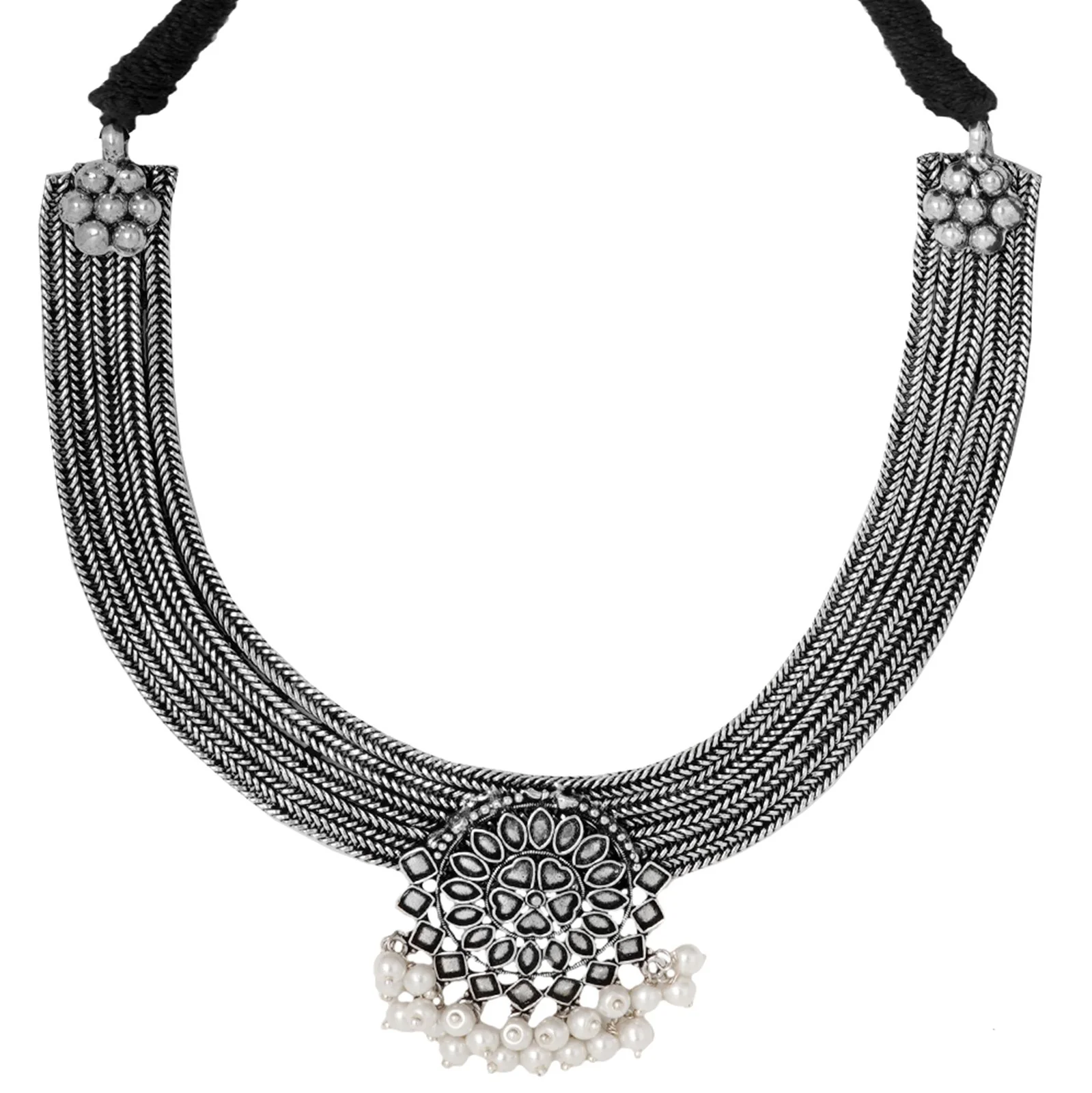 Teejh Laasya Silver Oxidised Necklace Set - Image 4