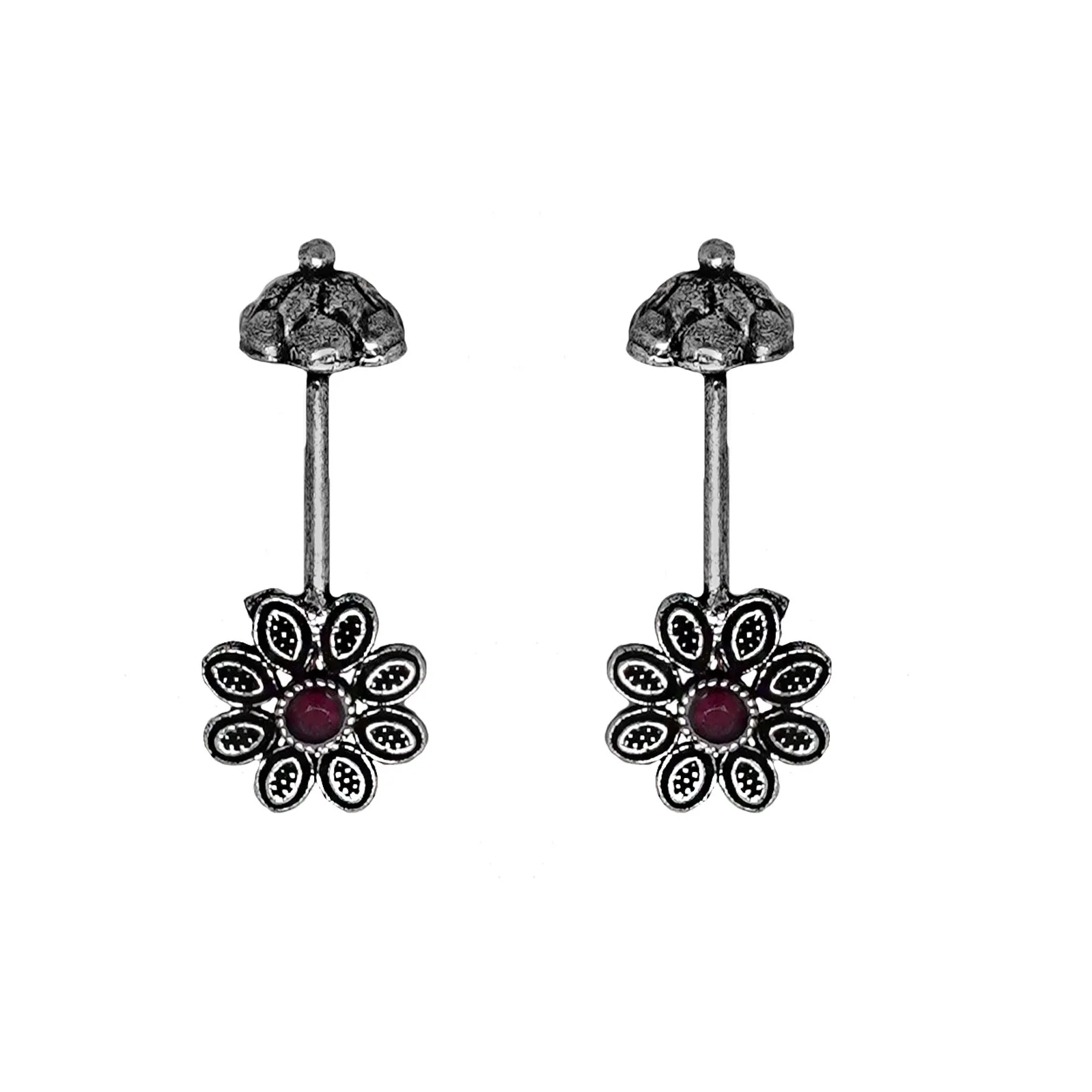 Teejh  Ladli Red Stone Silver Oxidsed Clip On Bugadi - Image 3