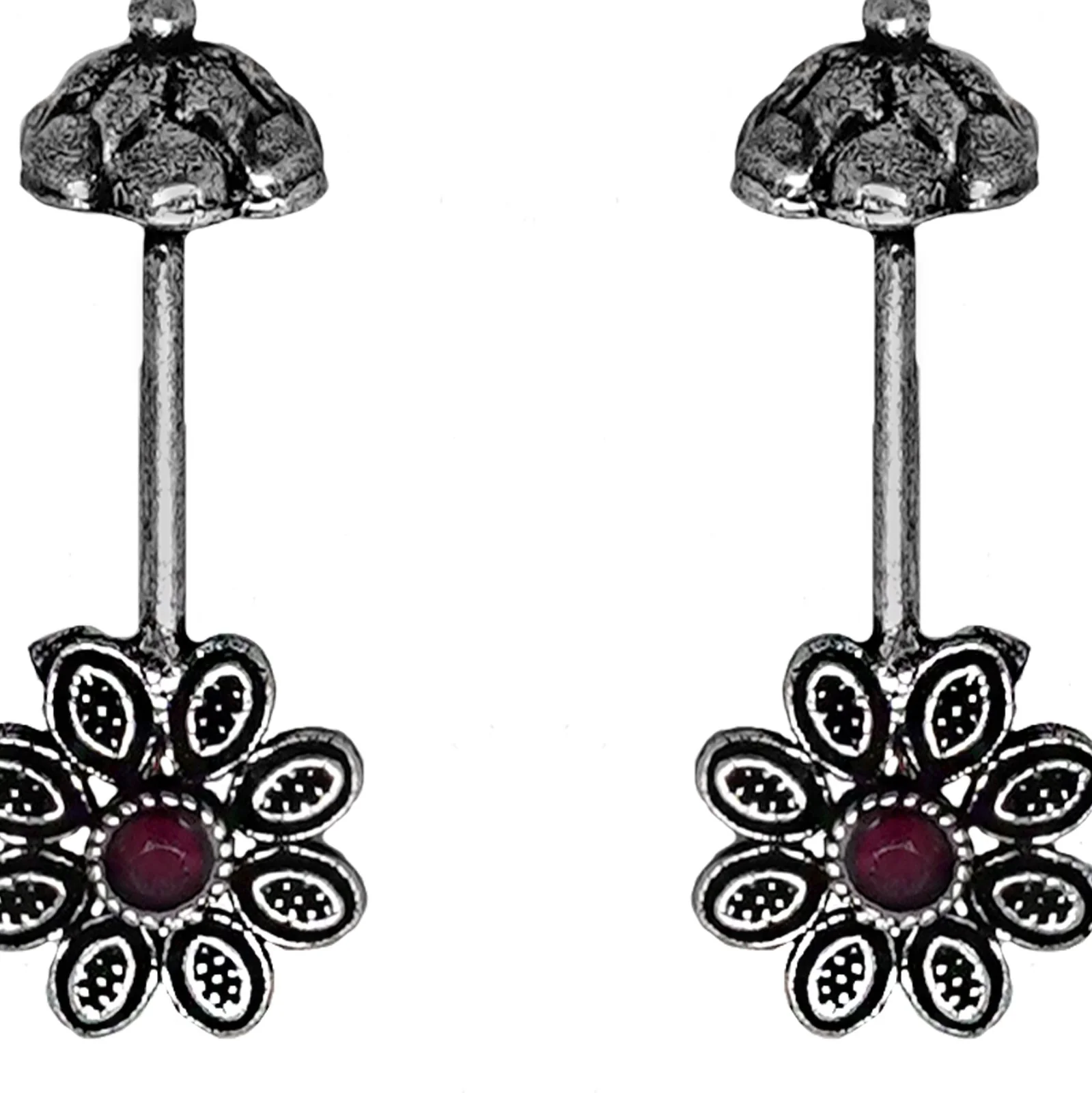 Teejh  Ladli Red Stone Silver Oxidsed Clip On Bugadi - Image 4
