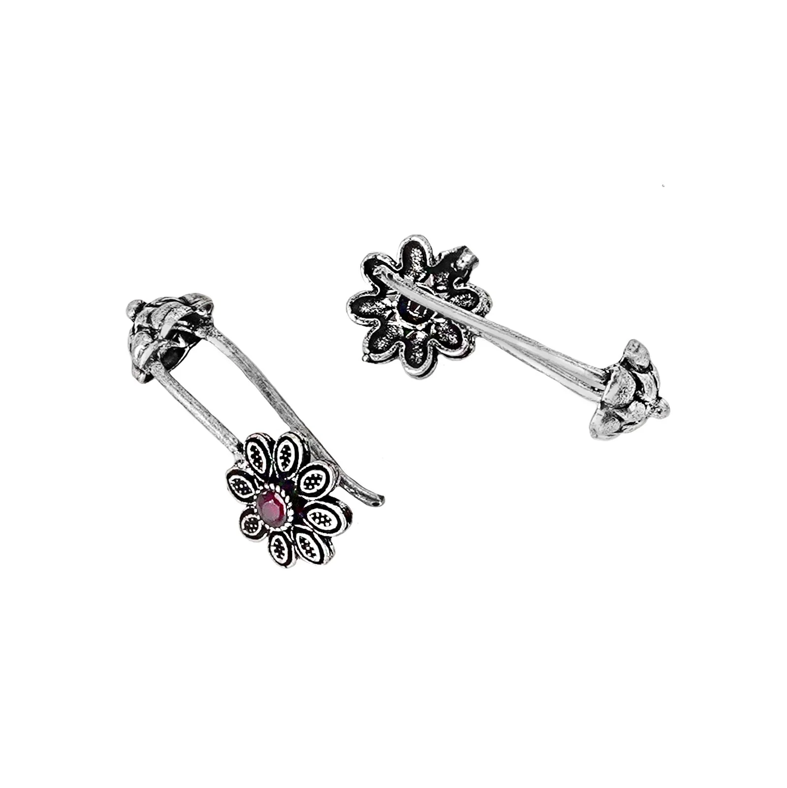 Teejh  Ladli Red Stone Silver Oxidsed Clip On Bugadi - Image 5