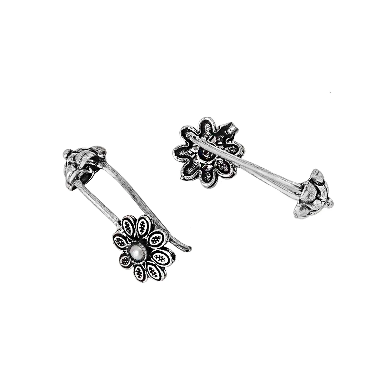 Teejh  Ladli White Stone Silver Oxidsed Clip On Bugadi - Image 5