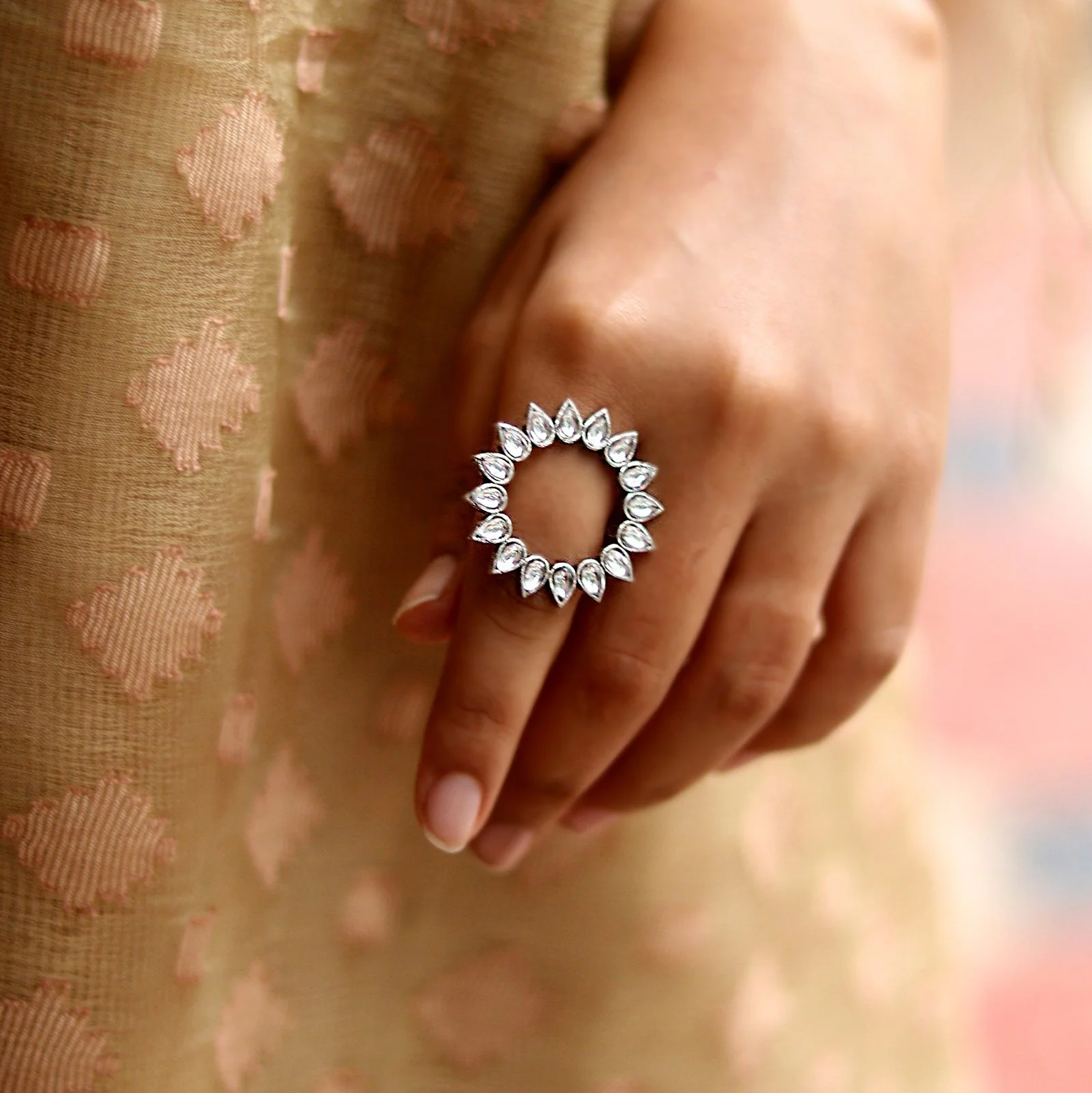 Teejh Loop Polki Silver Oxidized Ring - Image 2