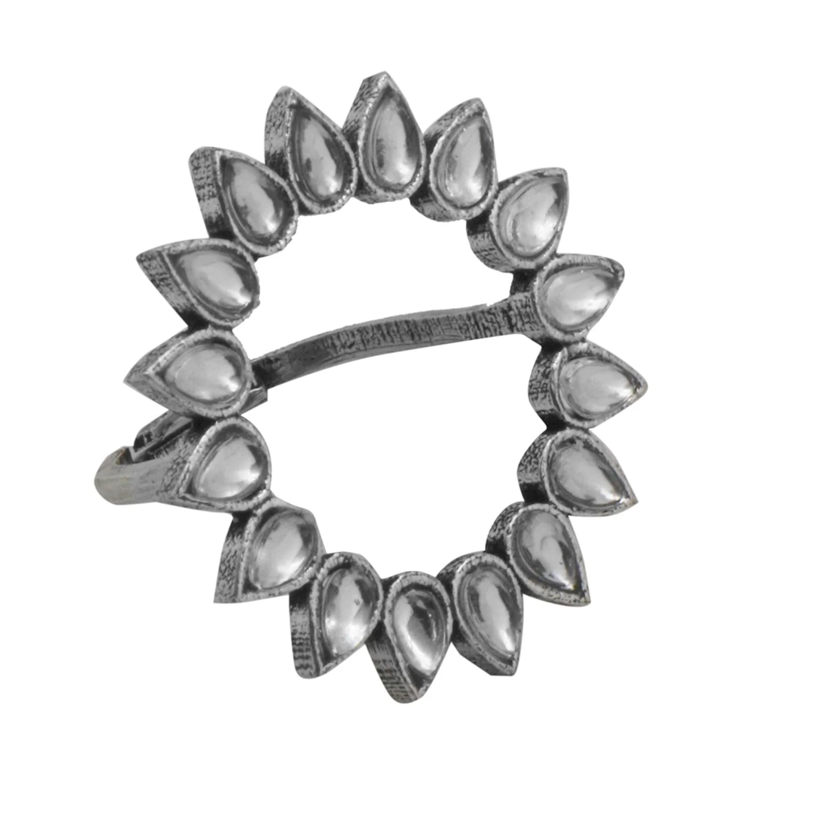 Teejh Loop Polki Silver Oxidized Ring - Image 4