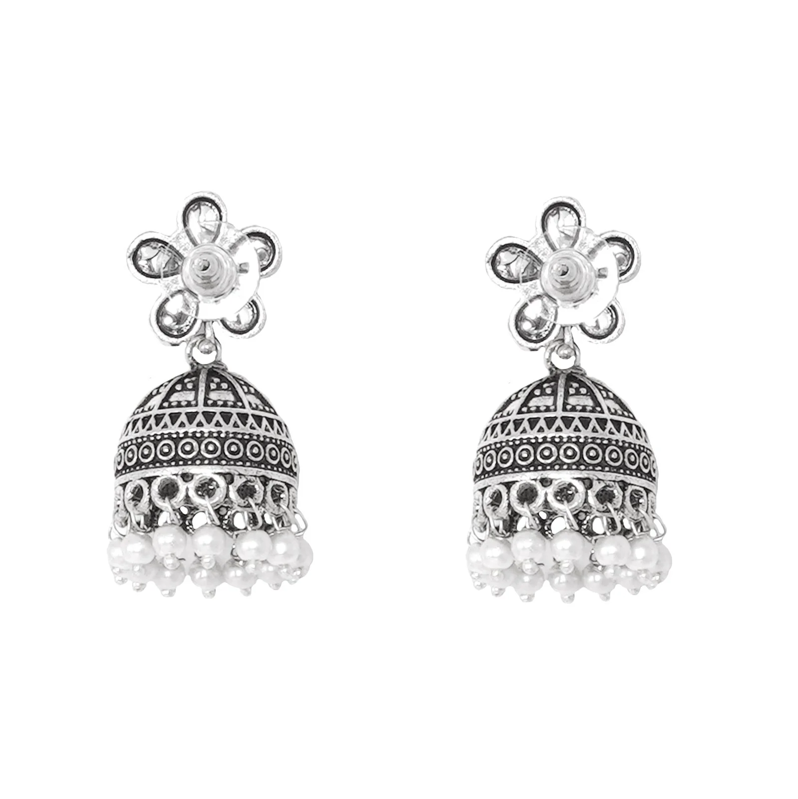 Teejh Luminous Polki Silver Oxidised Pearl Jhumki Earrings - Image 5