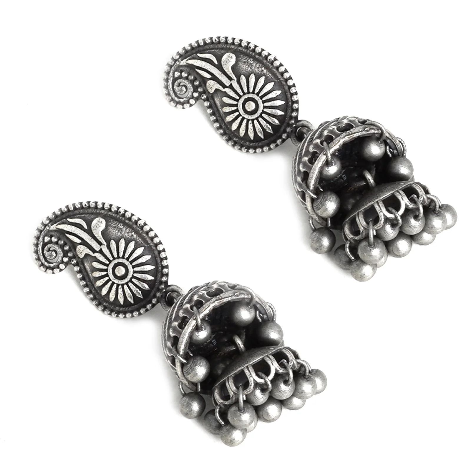 Teejh Mango Butti Silver Oxidised Jhumki - Image 4