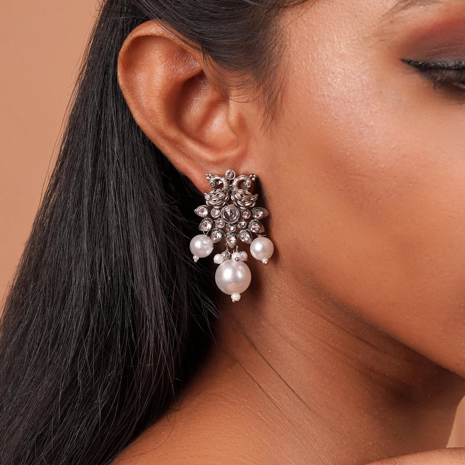 Teejh Mayurika Silver Oxidised Earrings - Image 2