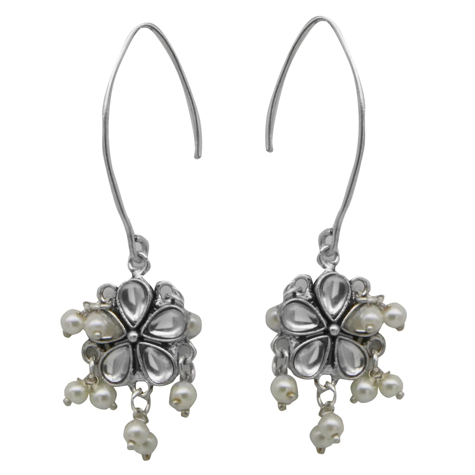 Teejh Mellow Polki Silver Oxidized Pearl Earrings - Image 3
