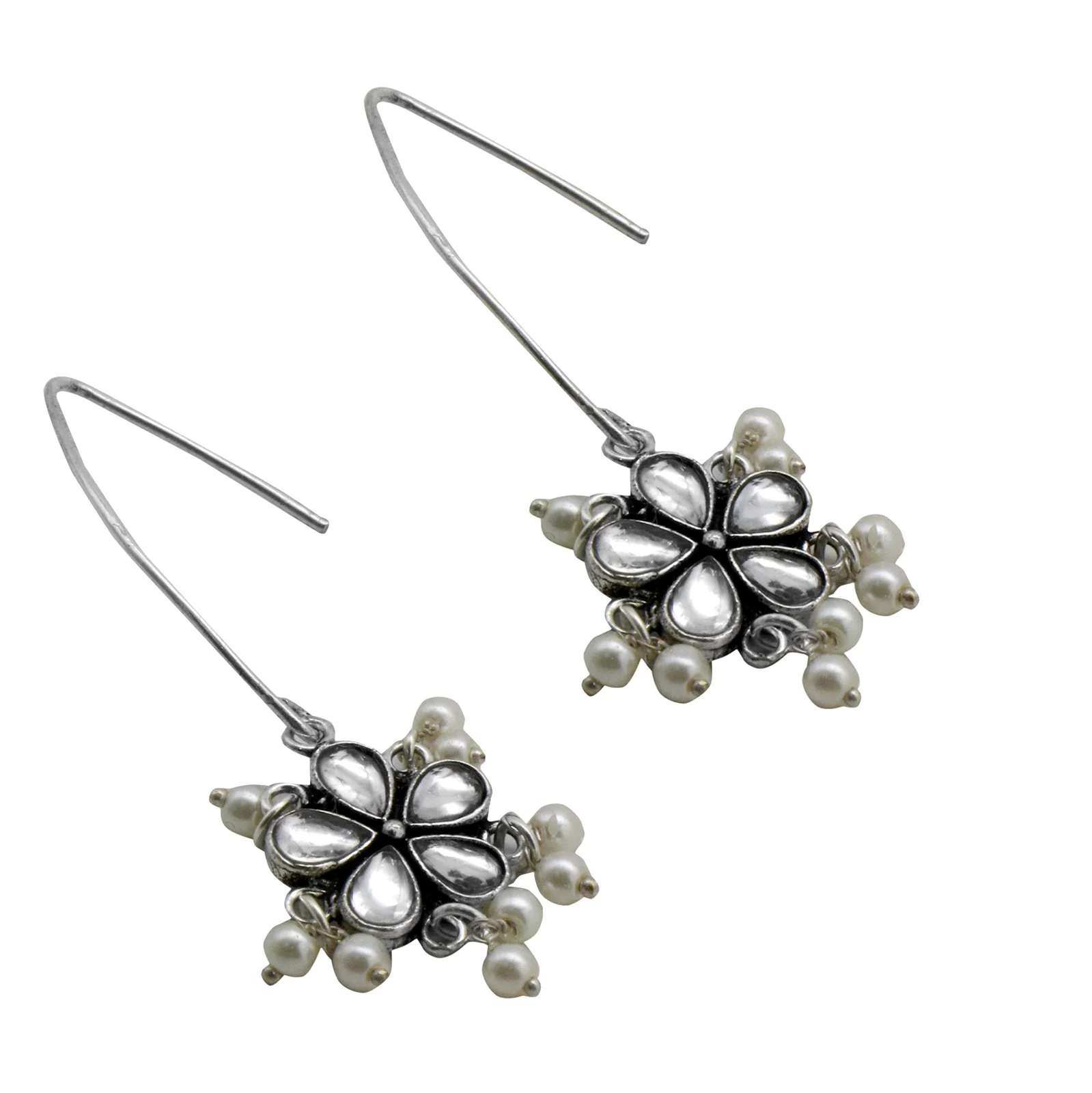 Teejh Mellow Polki Silver Oxidized Pearl Earrings - Image 4