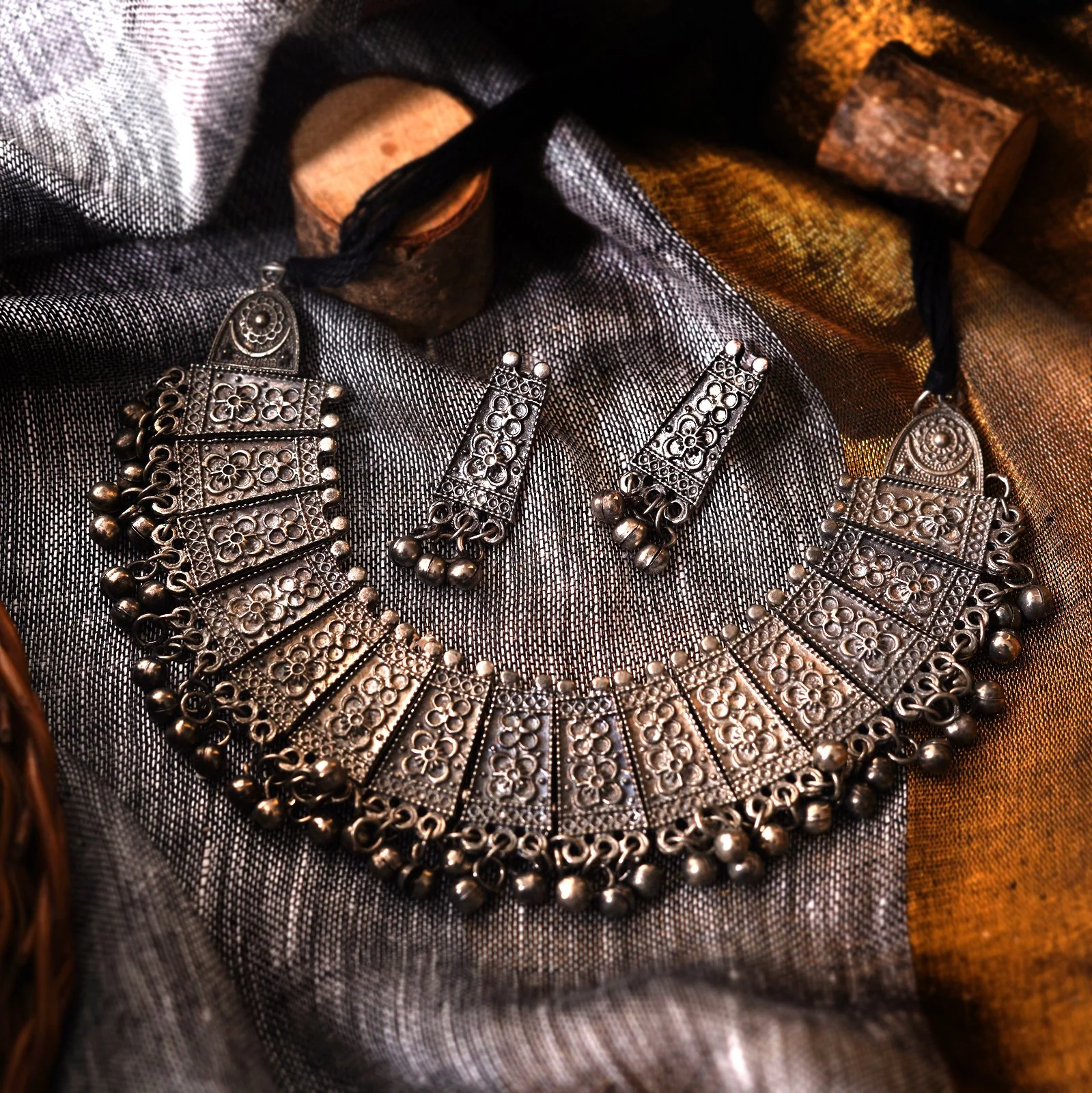 Teejh Mihira Ethnic Silver Oxidised Choker Necklace Set - Image 2