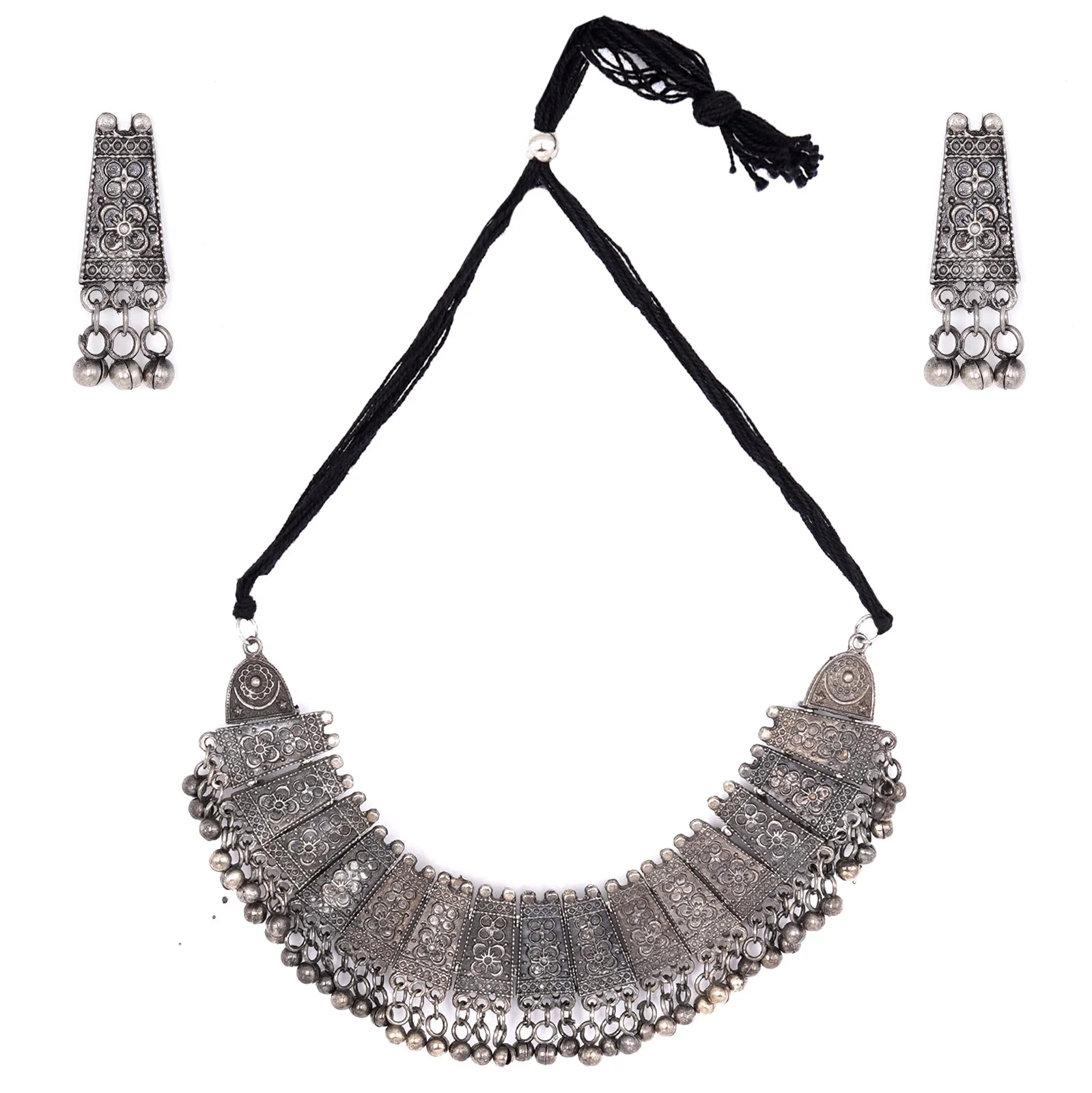 Teejh Mihira Ethnic Silver Oxidised Choker Necklace Set - Image 3
