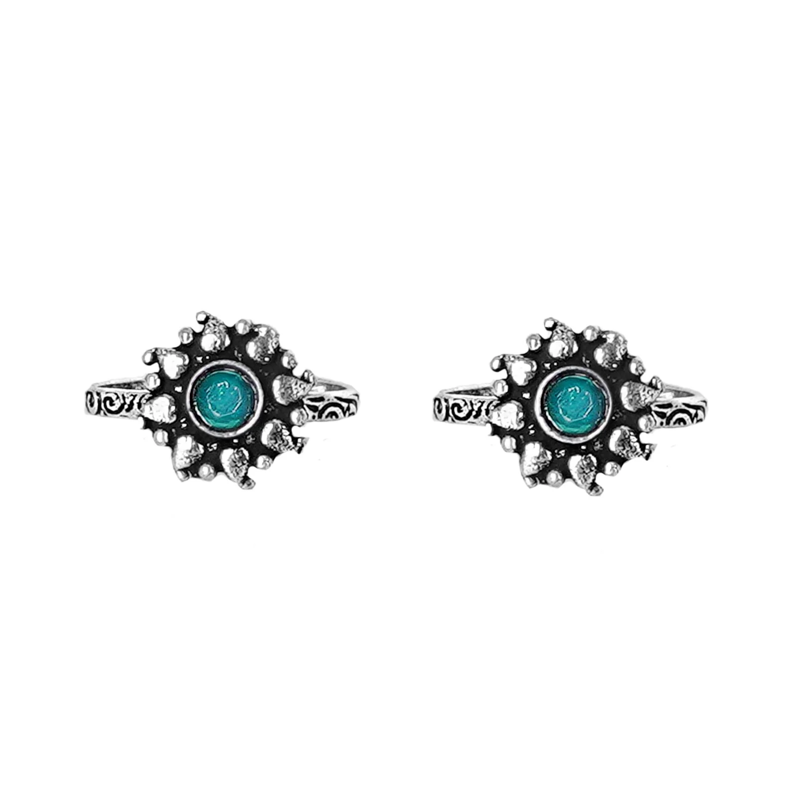 Teejh Miraya Green Stone Silver Oxidised Toe Rings - Image 3