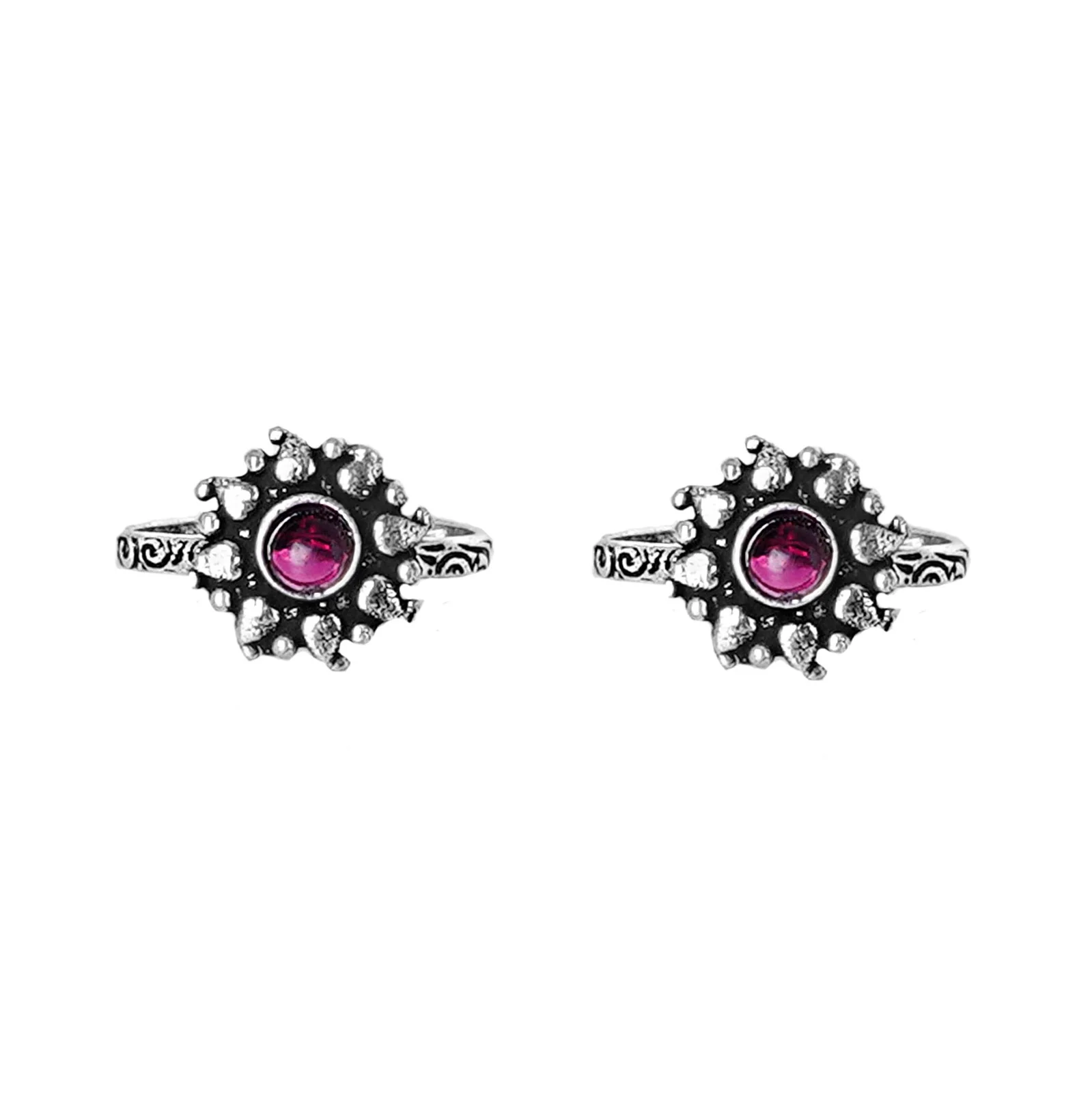 Teejh Miraya Pink  Stone Silver Oxidised Toe Rings - Image 3