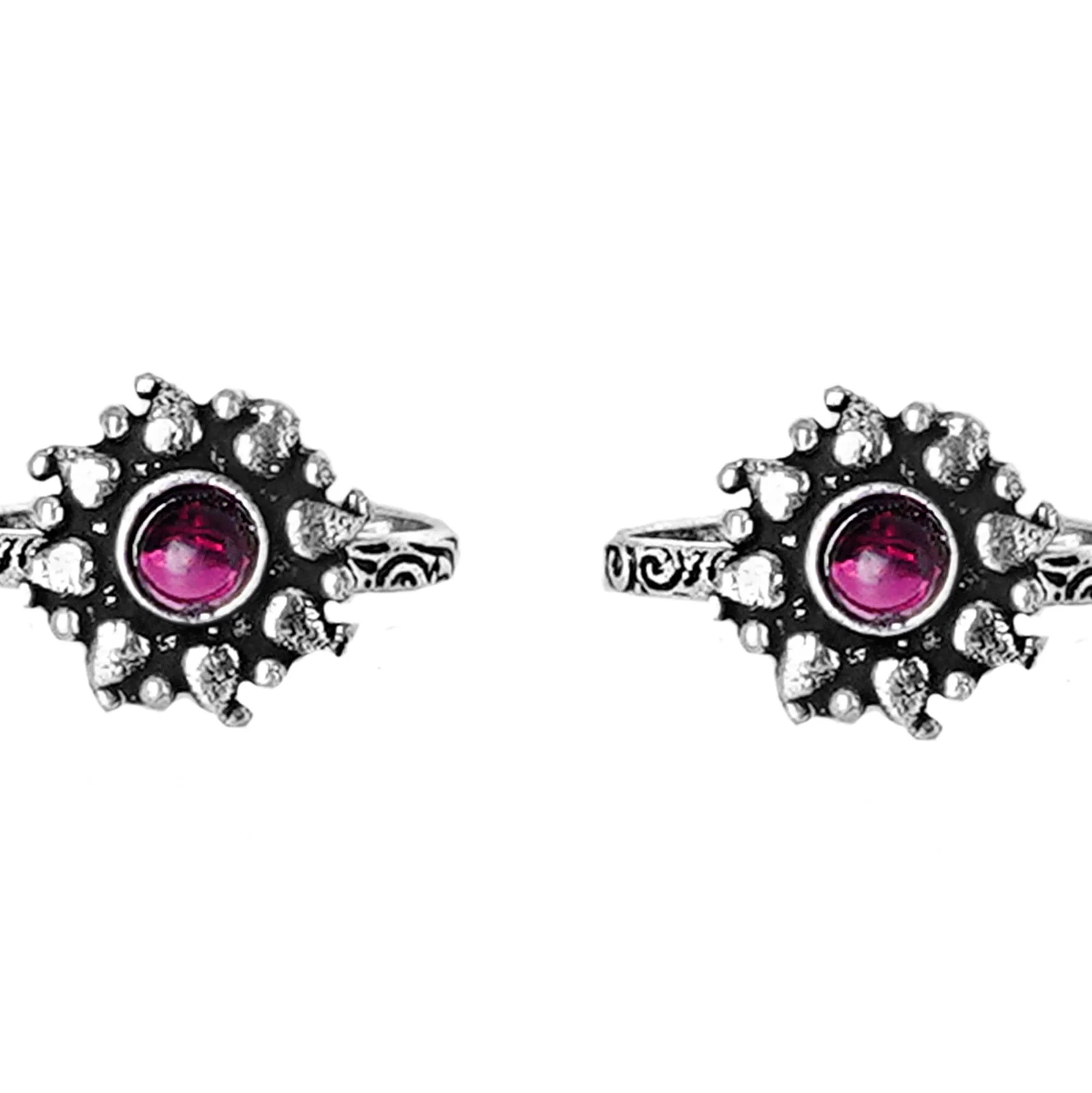Teejh Miraya Pink  Stone Silver Oxidised Toe Rings - Image 4