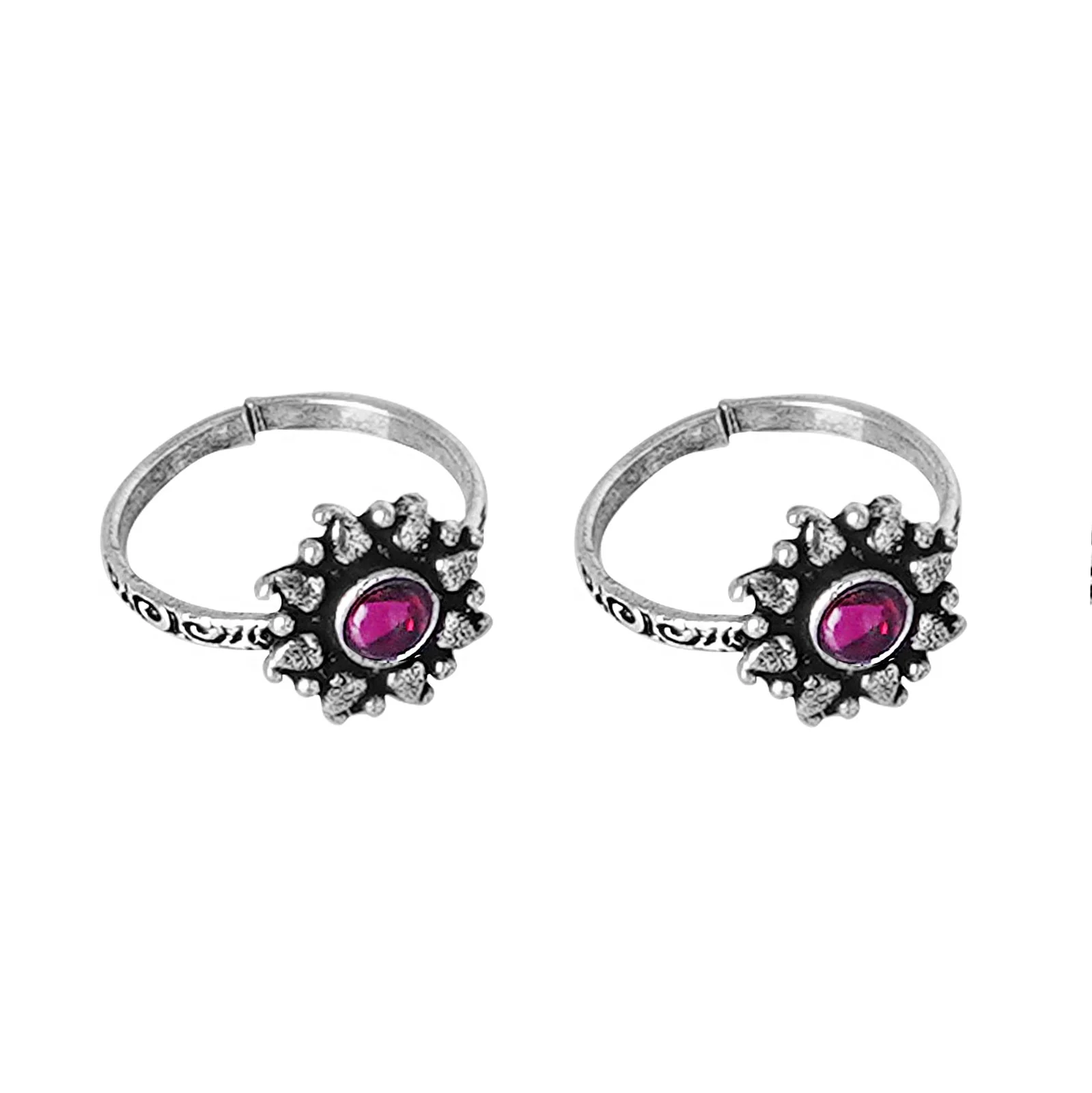 Teejh Miraya Pink  Stone Silver Oxidised Toe Rings - Image 5