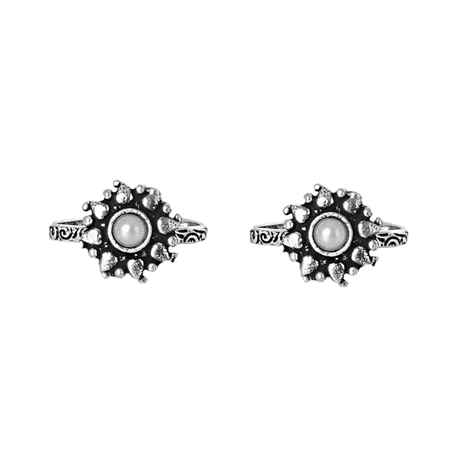 Teejh Miraya White Stone Silver Oxidised Toe Rings - Image 3